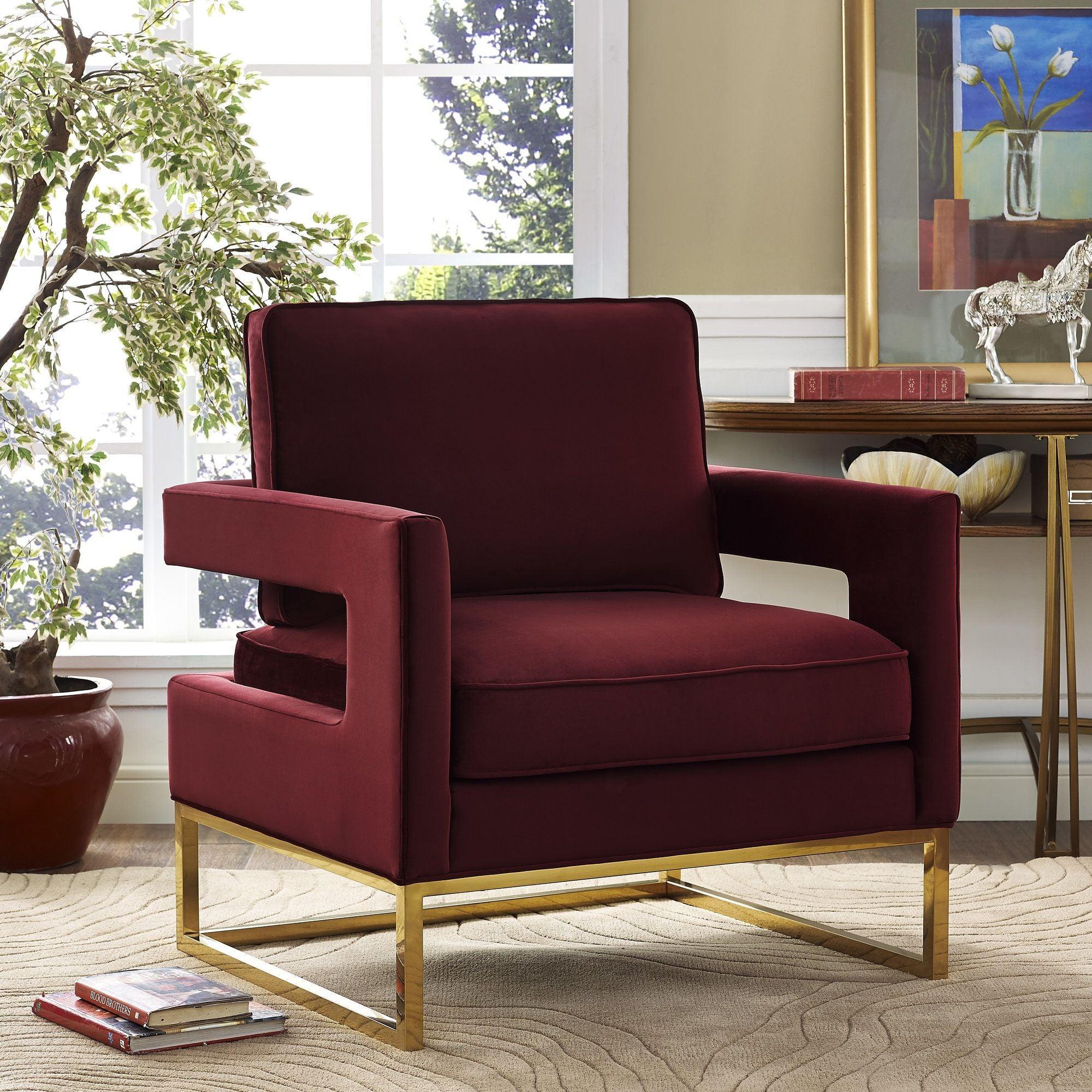 Avery Maroon Velvet Chair With Polished Gold Base - Frankwebs