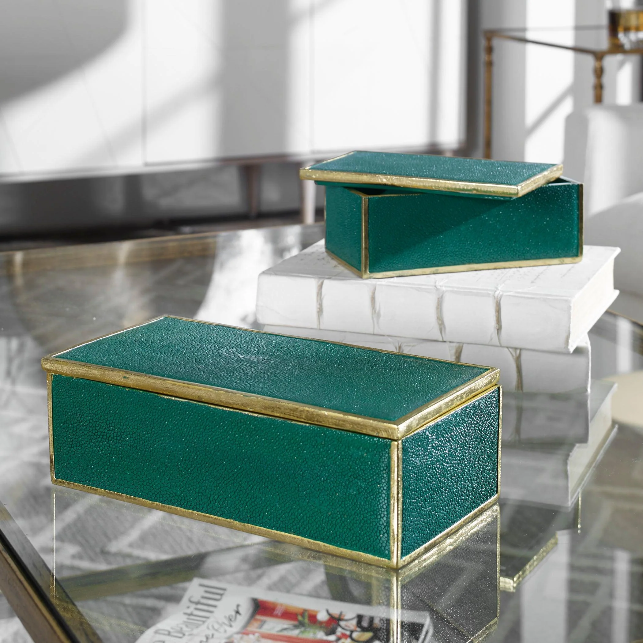 KARIS EMERALD GREEN BOXES SET OF 2 - Frankwebs