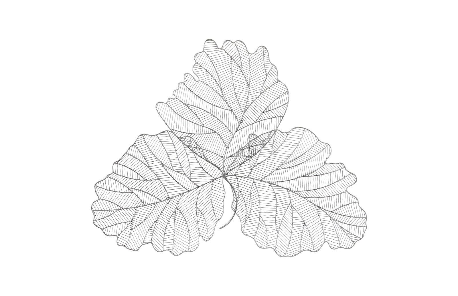 Tri Leaf Wall Art, Large, Metal, Silver/Black - Frankwebs