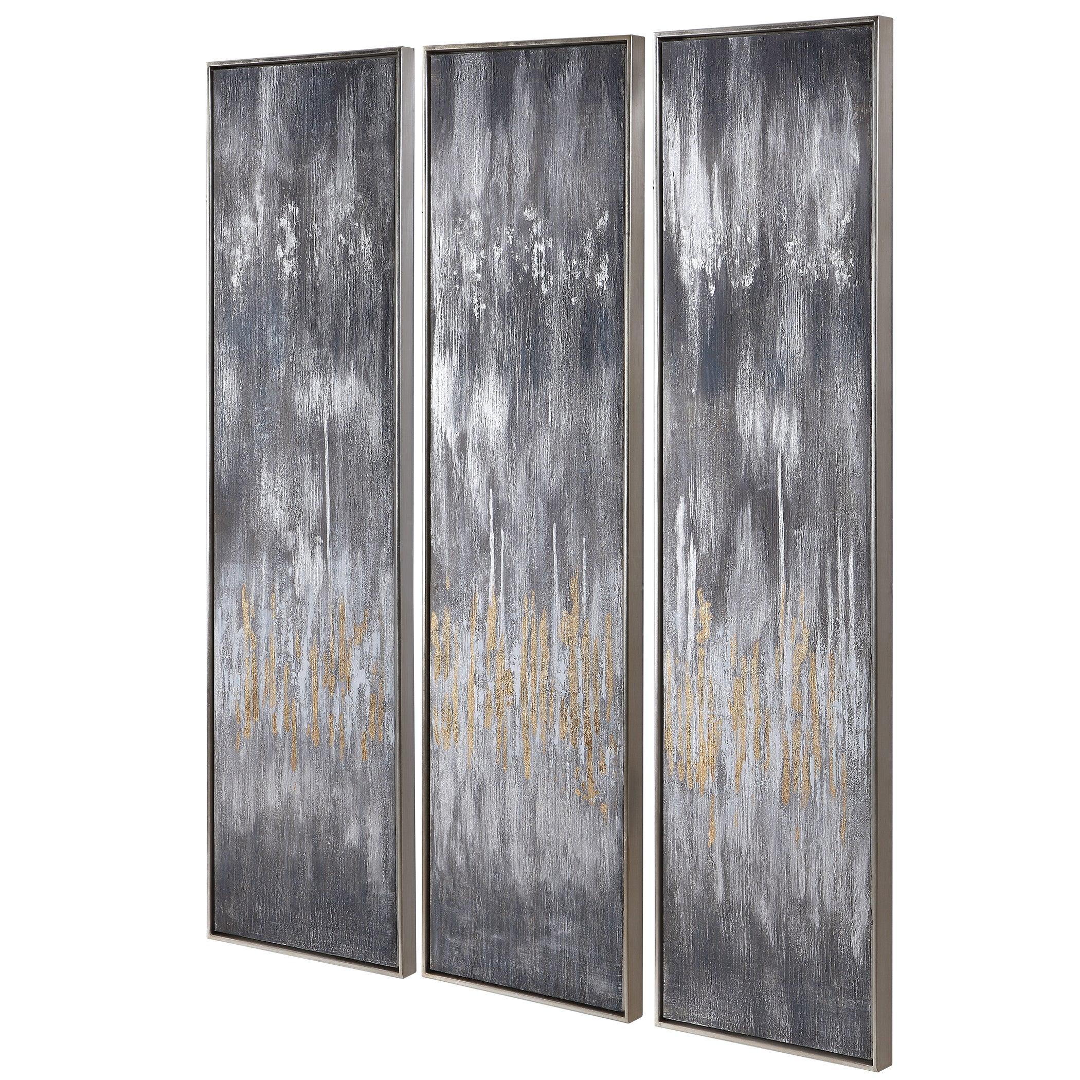 GRAY SHOWERS HAND PAINTED CANVASES, SET/3 - Frankwebs