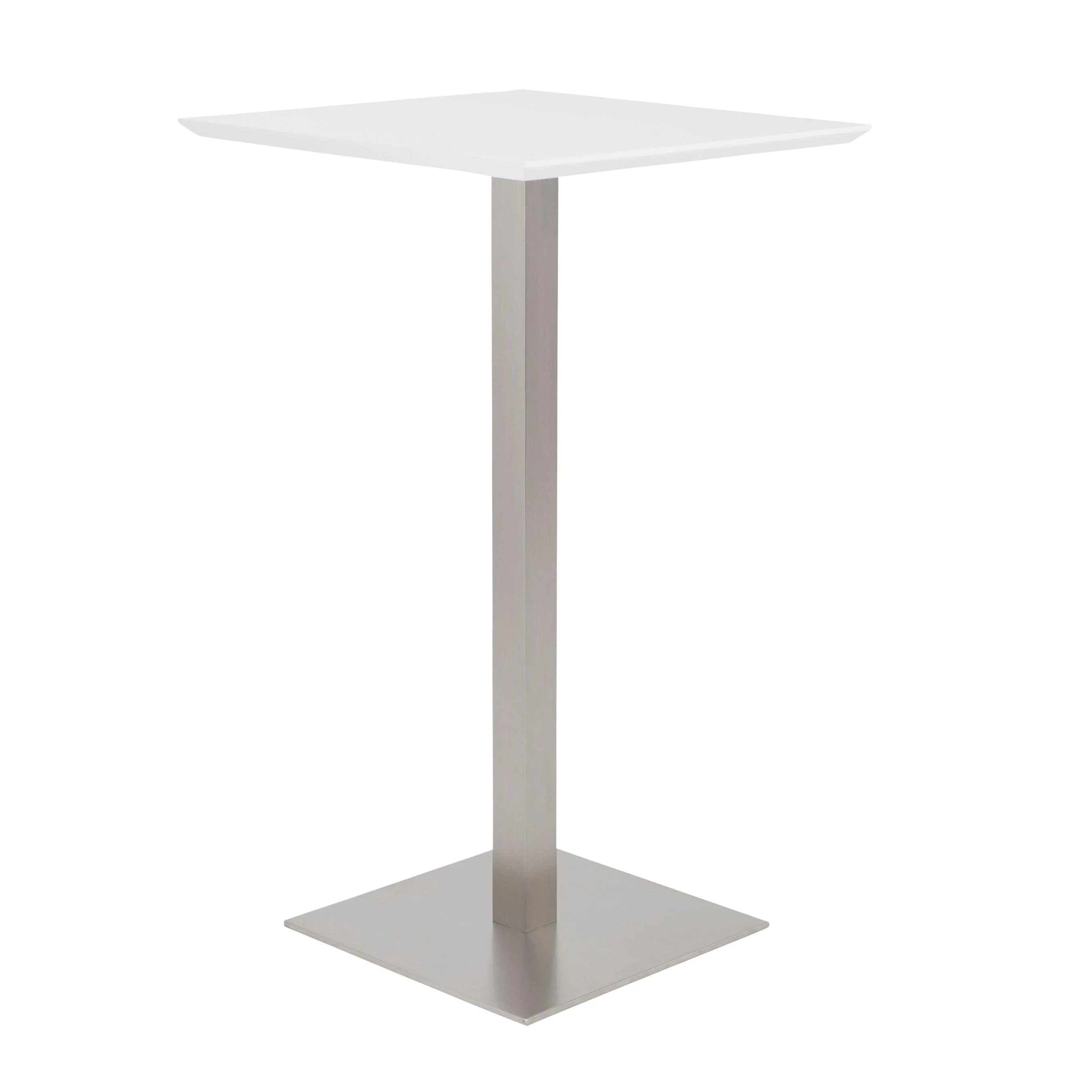 Elodie Bar Table in Matte White with Brushed Stainless Steel Column and Base - Frankwebs