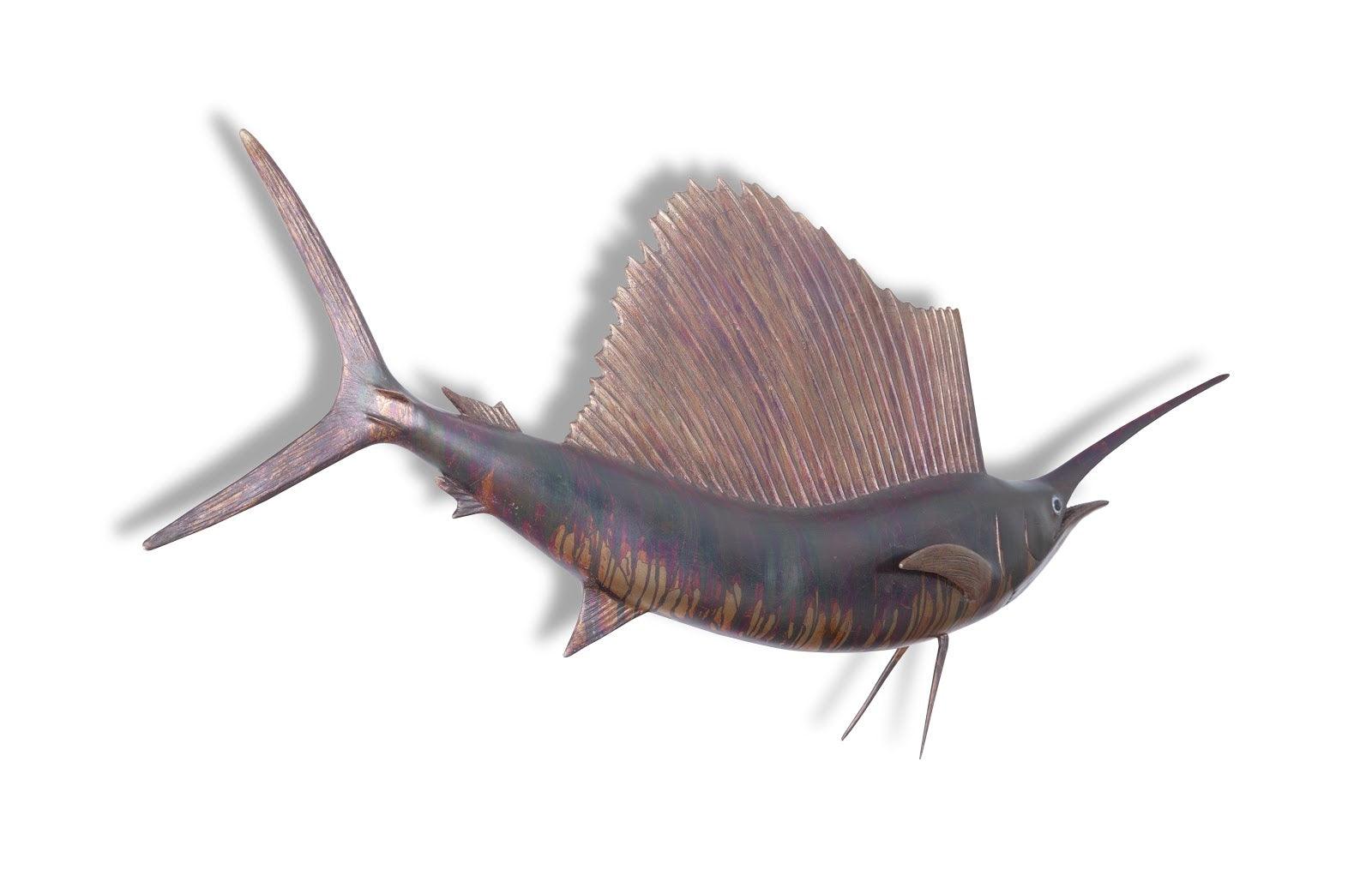 Sail Fish Wall Sculpture, Resin, Copper Patina Finish - Frankwebs