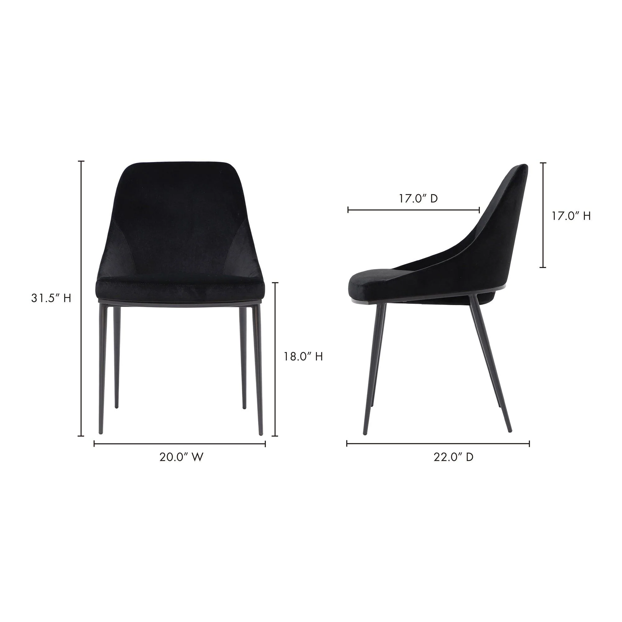 Sedona Dining Chair Shadowed Black Velvet - Set Of Two - Frankwebs