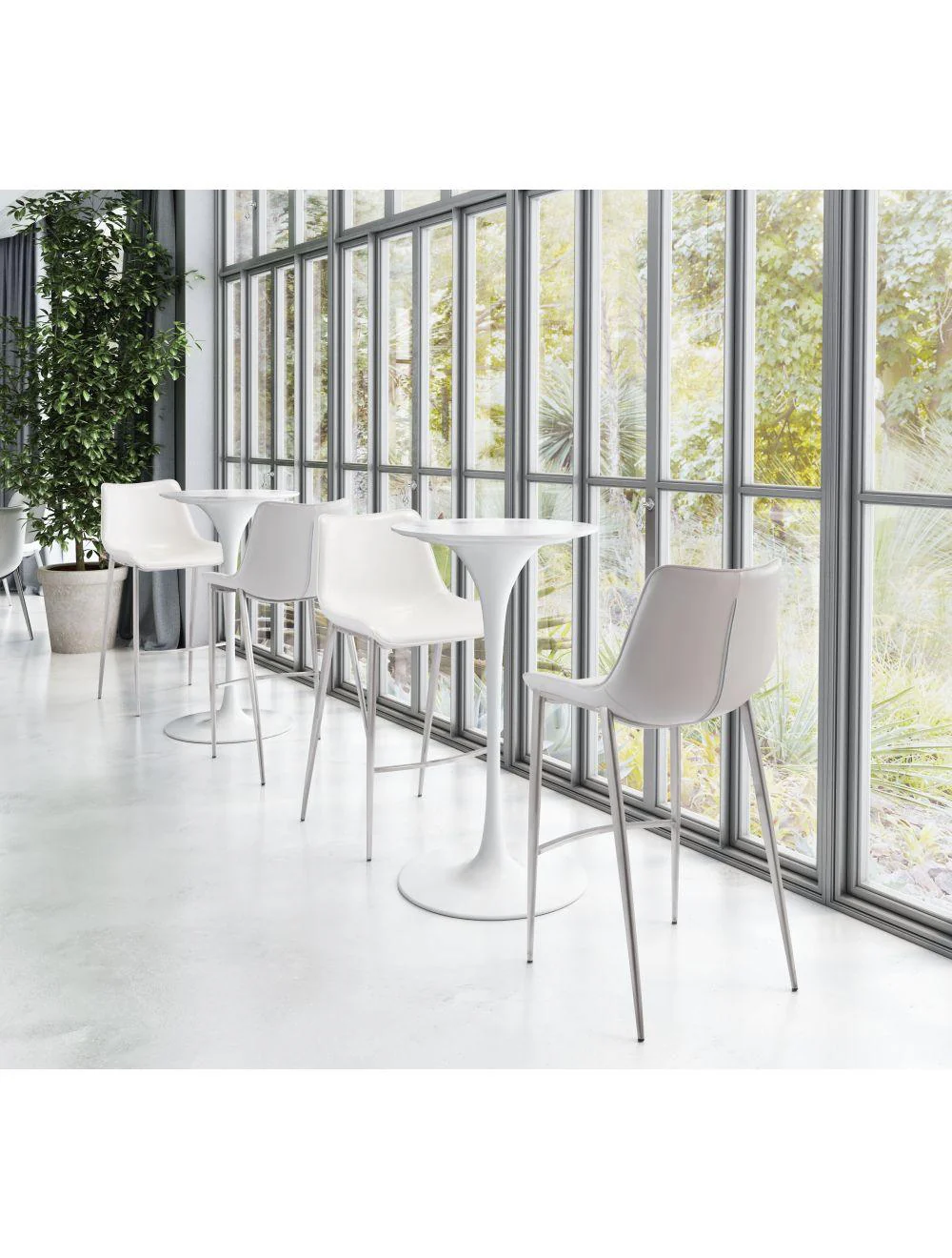 Magnus Bar Chair (Set of 2) White & Silver - Frankwebs