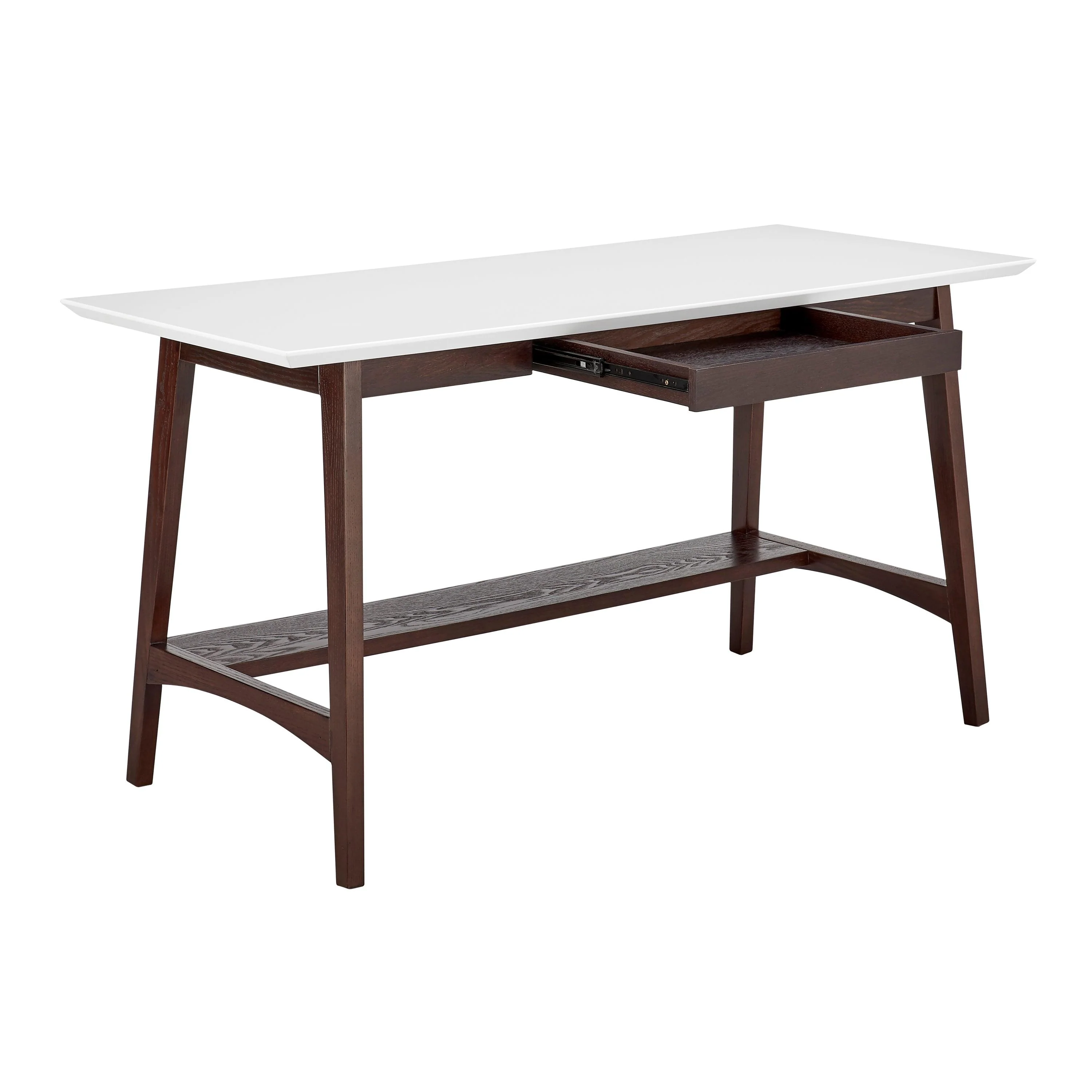 Manon Desk in Matte White with Dark Walnut Legs and Shelf - Frankwebs
