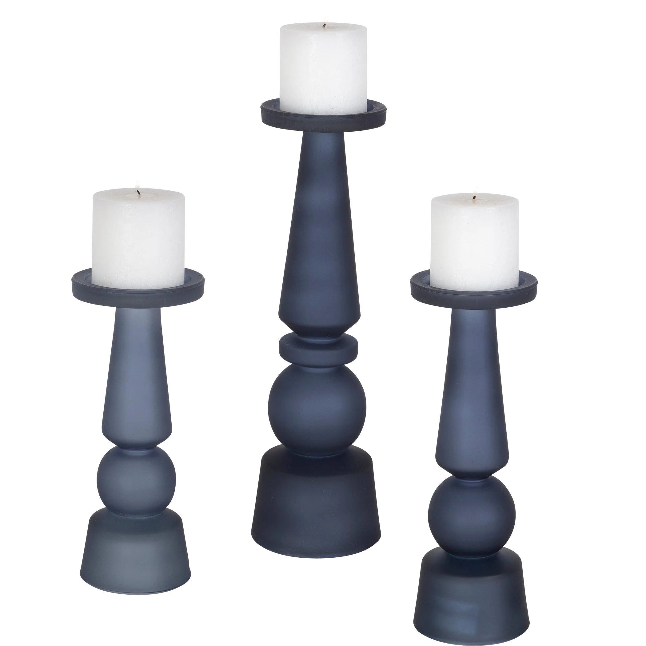 CASSIOPEIA BLUE GLASS CANDLEHOLDERS, SET OF 3 - Frankwebs