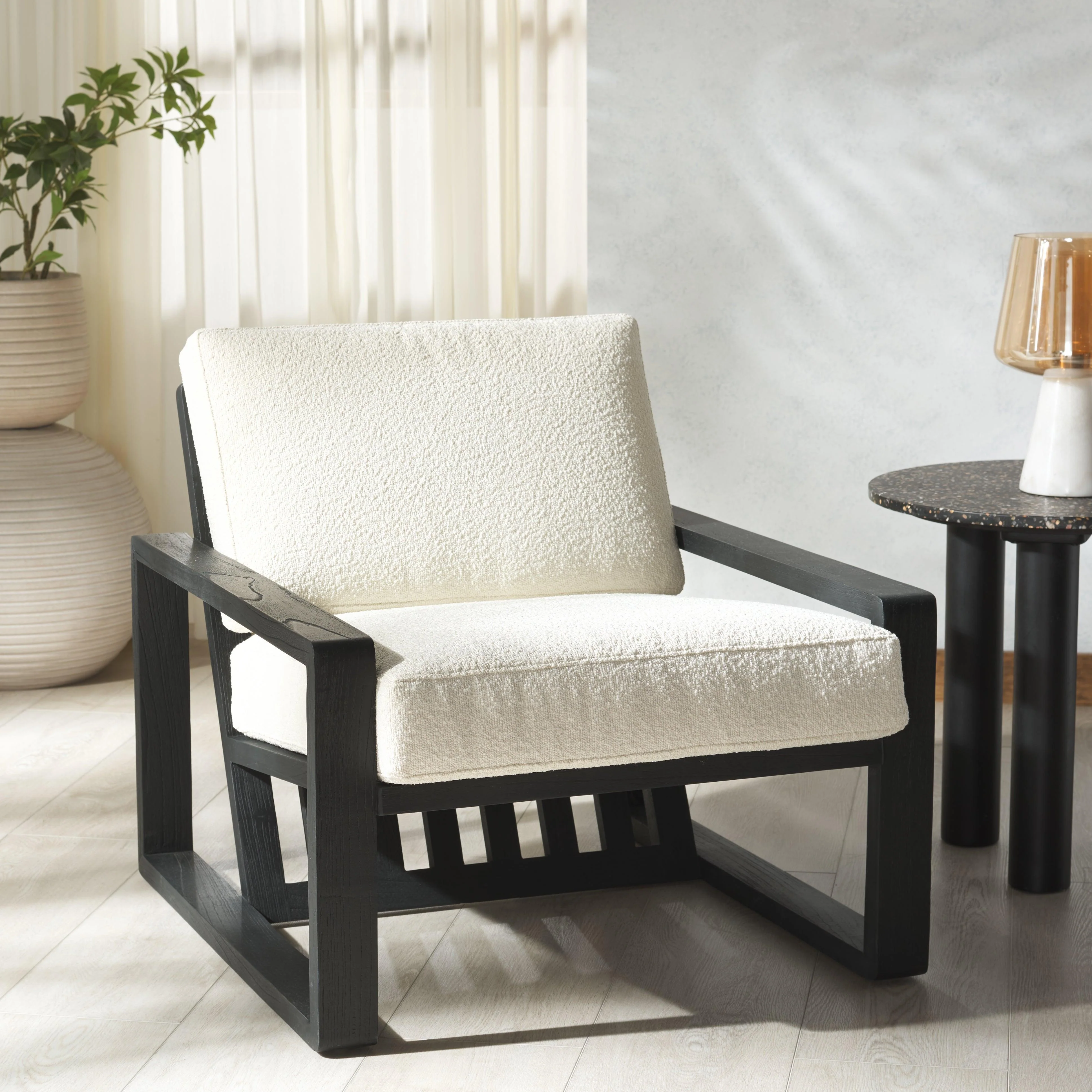 Decarlo Boucle Wooden Frame Accent Chair - Frankwebs