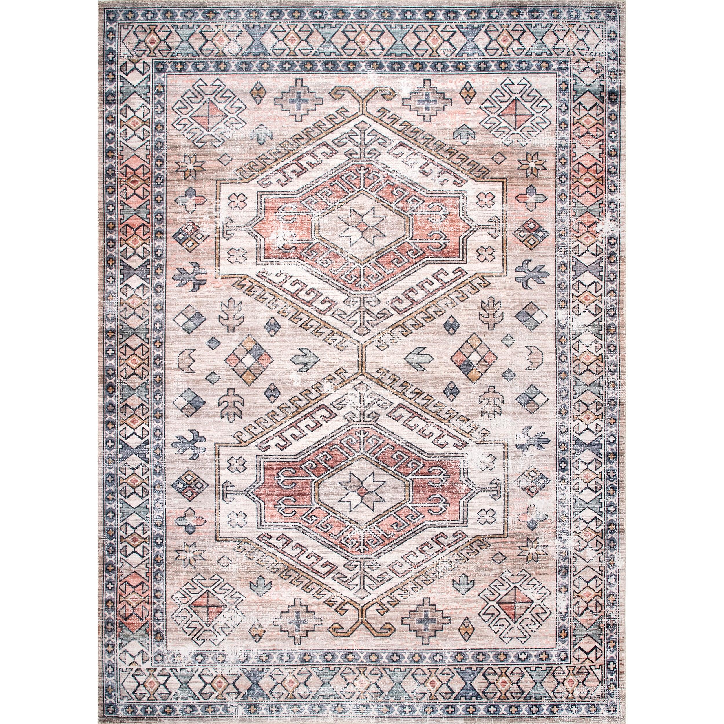 Mae Tribal Motif Machine Washable Area Rug - Frankwebs