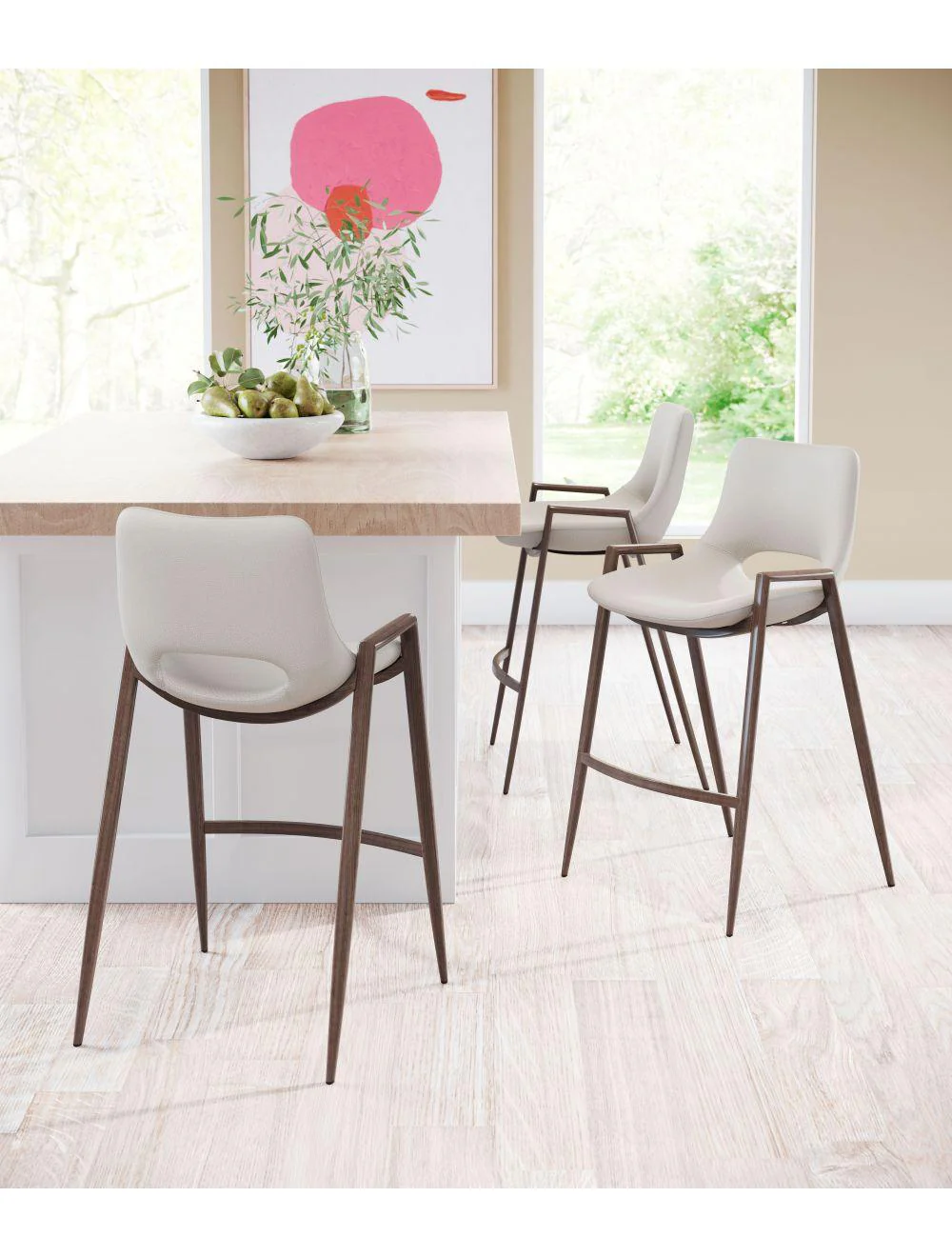 Desi Counter Chair (Set of 2) Beige & Walnut - Frankwebs