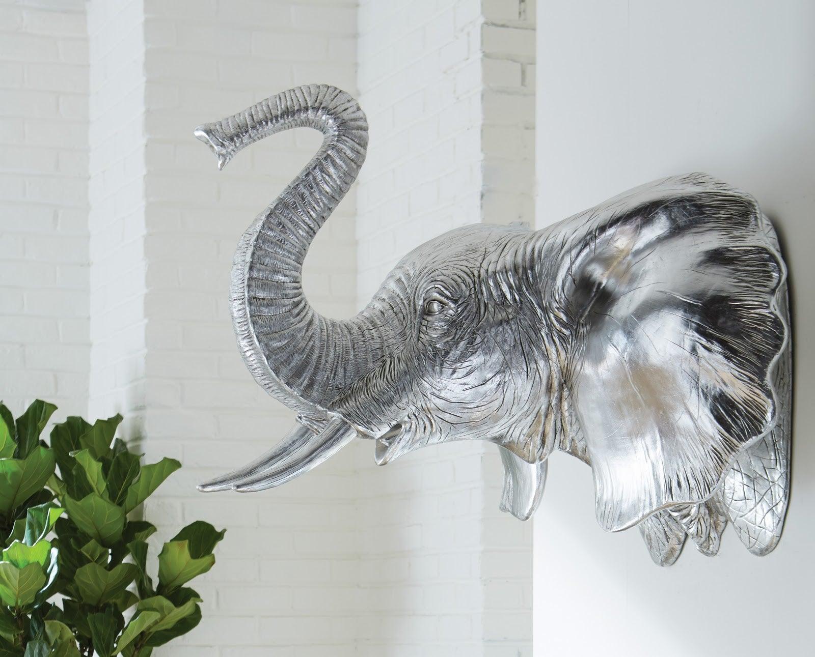 Elephant Wall Art, Resin, Silver Leaf - Frankwebs