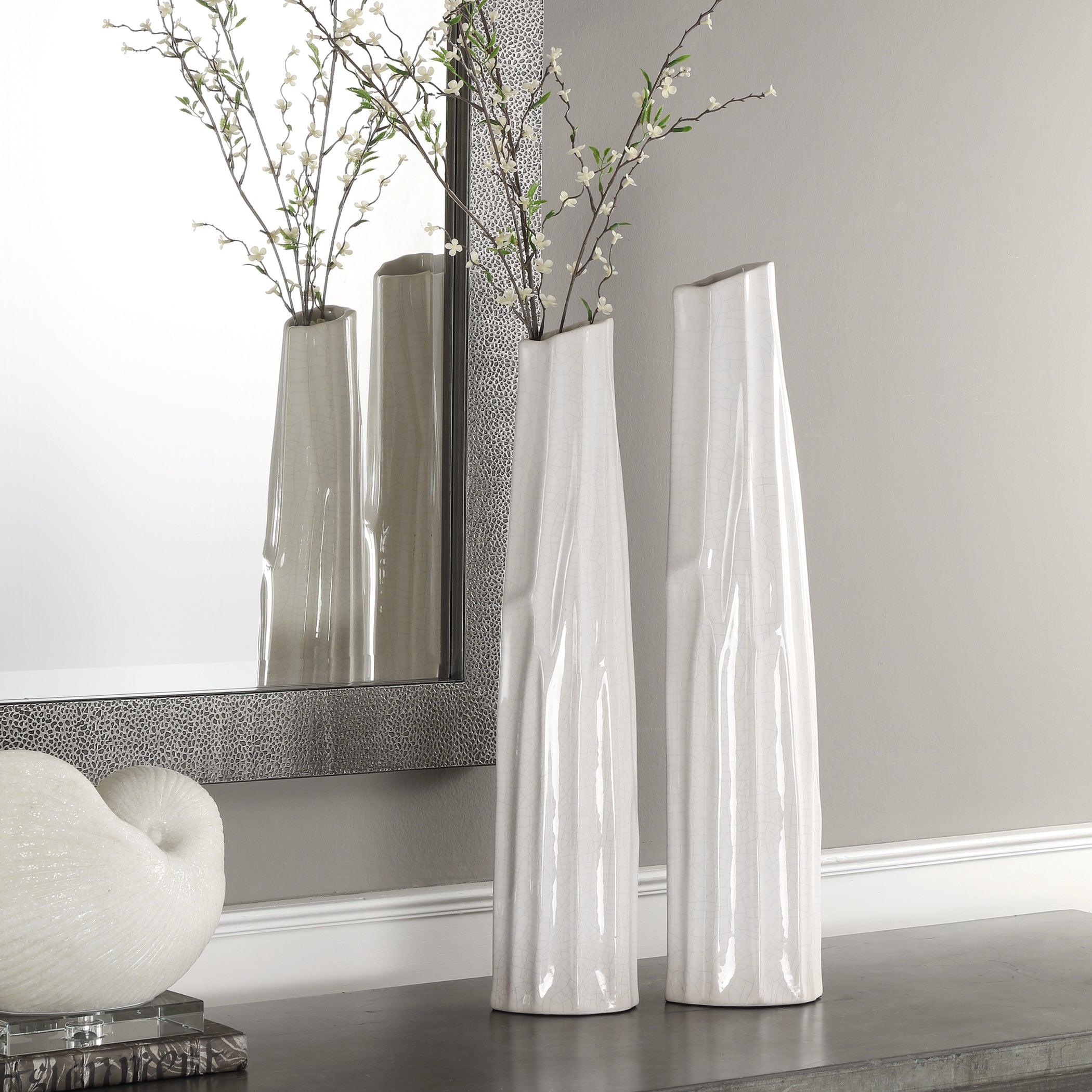 KENLEY CRACKLED WHITE VASES SET OF 2 - Frankwebs
