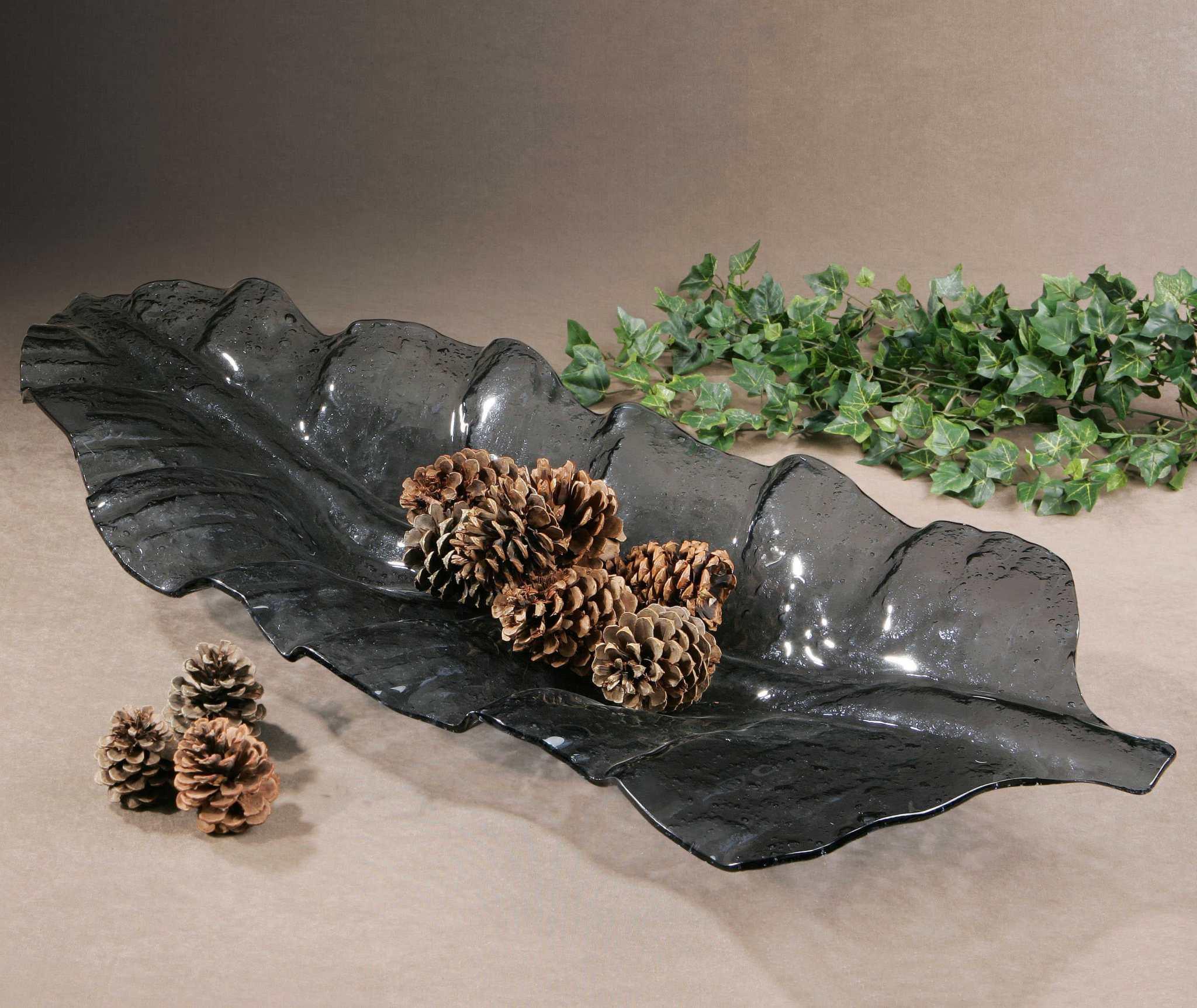 SMOKED LEAF GLASS TRAY - Frankwebs