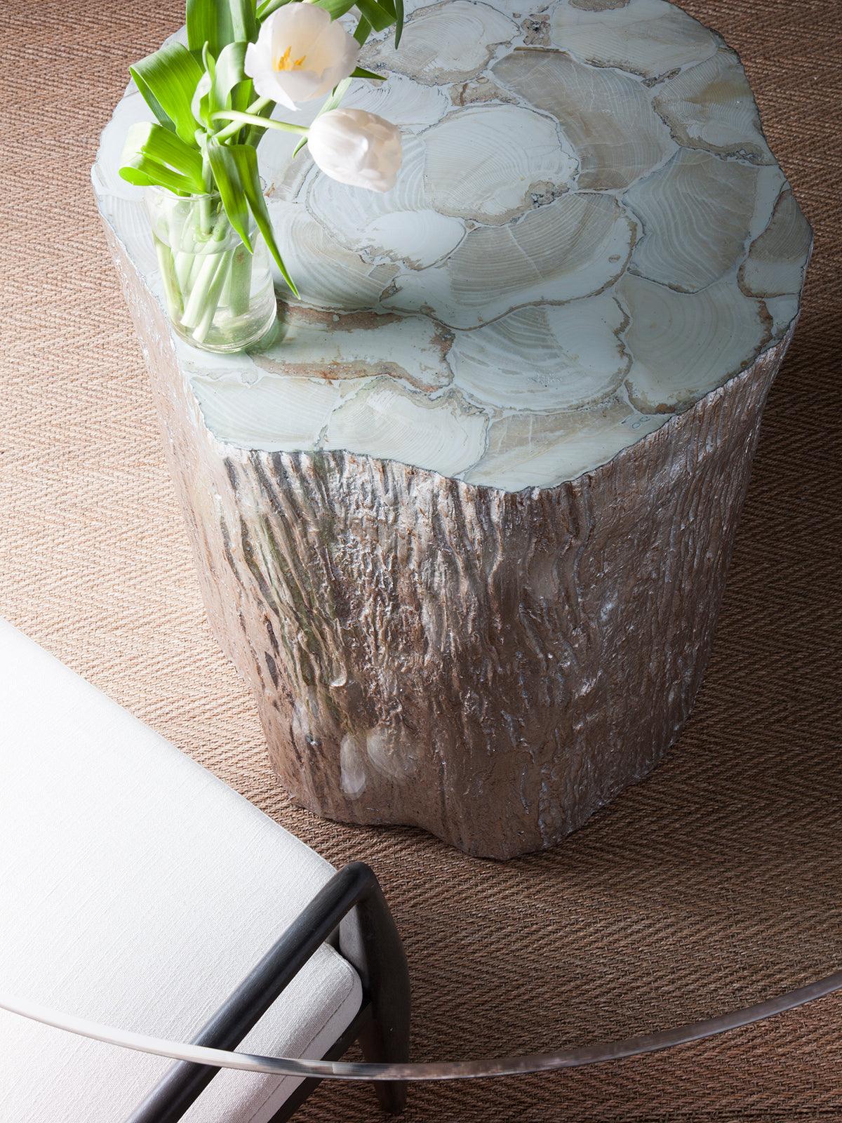 Signature Designs Trunk Segment Round Dining Table With Glass Top - Silver Leaf - Frankwebs