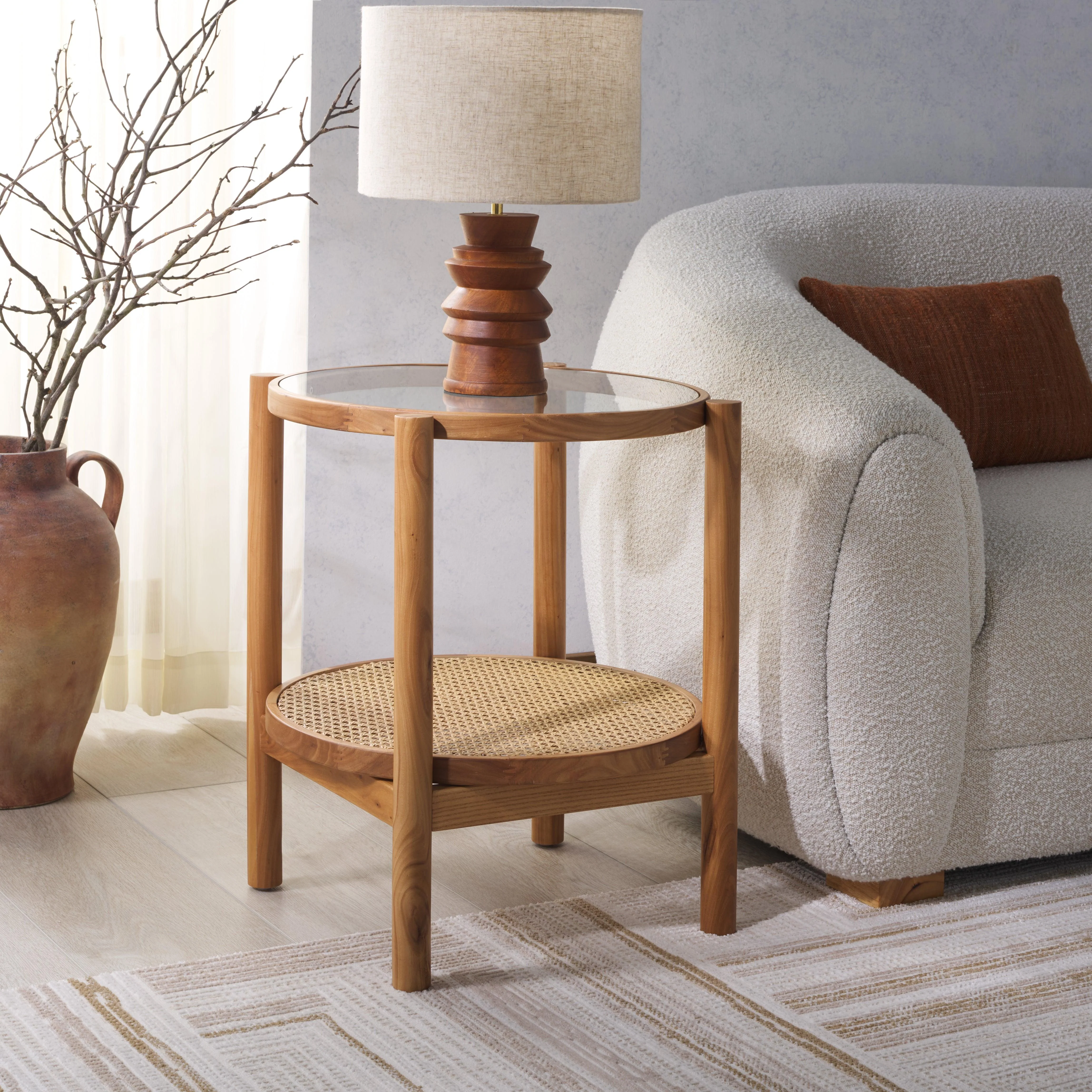 KARYNA RATTAN AND GLASS ACCENT TABLE - Frankwebs