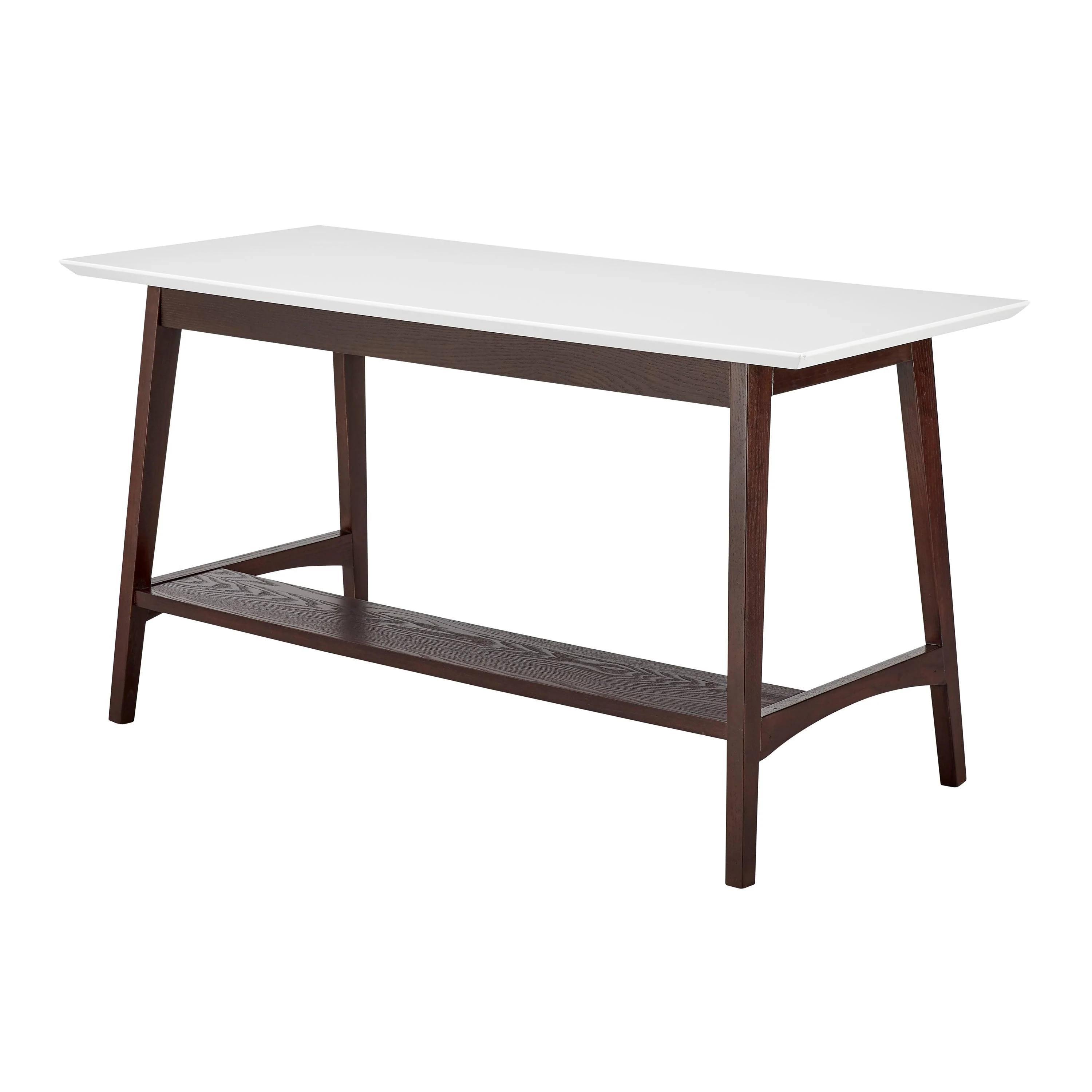 Manon Desk in Matte White with Dark Walnut Legs and Shelf - Frankwebs