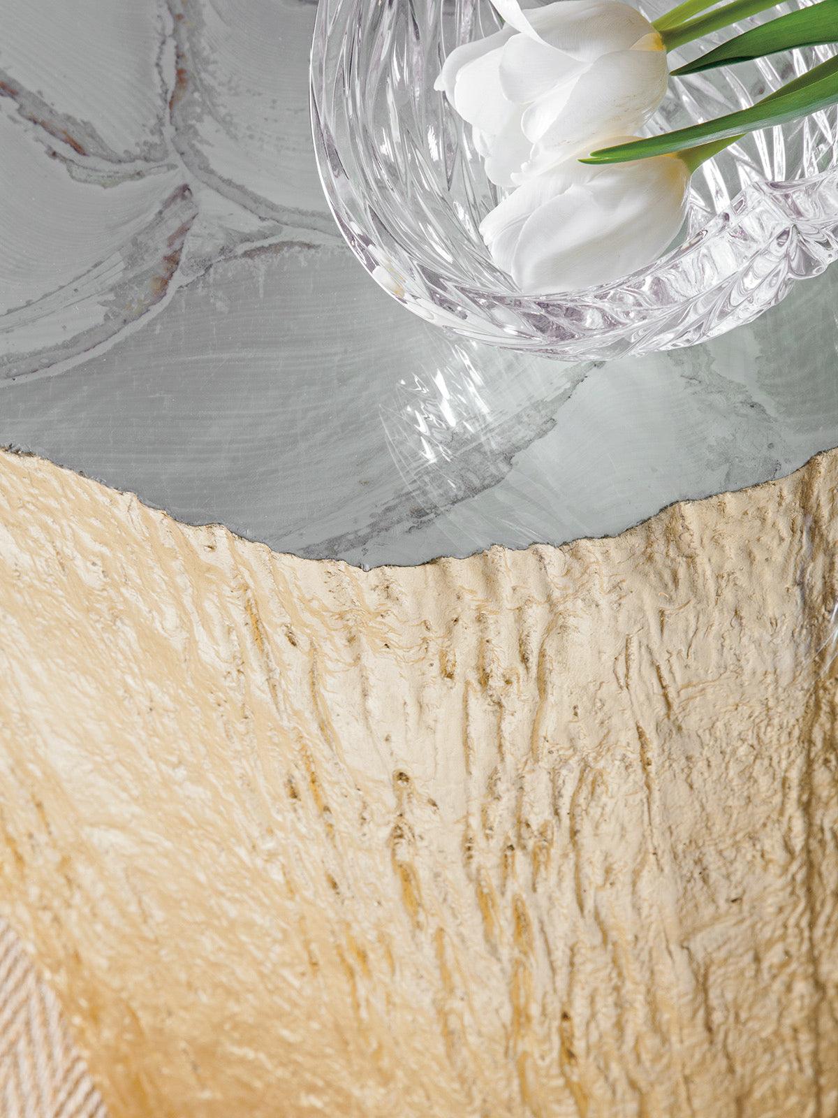 Signature Designs Trunk Segment Round Dining Table With Glass Top-Gold Leaf - Frankwebs