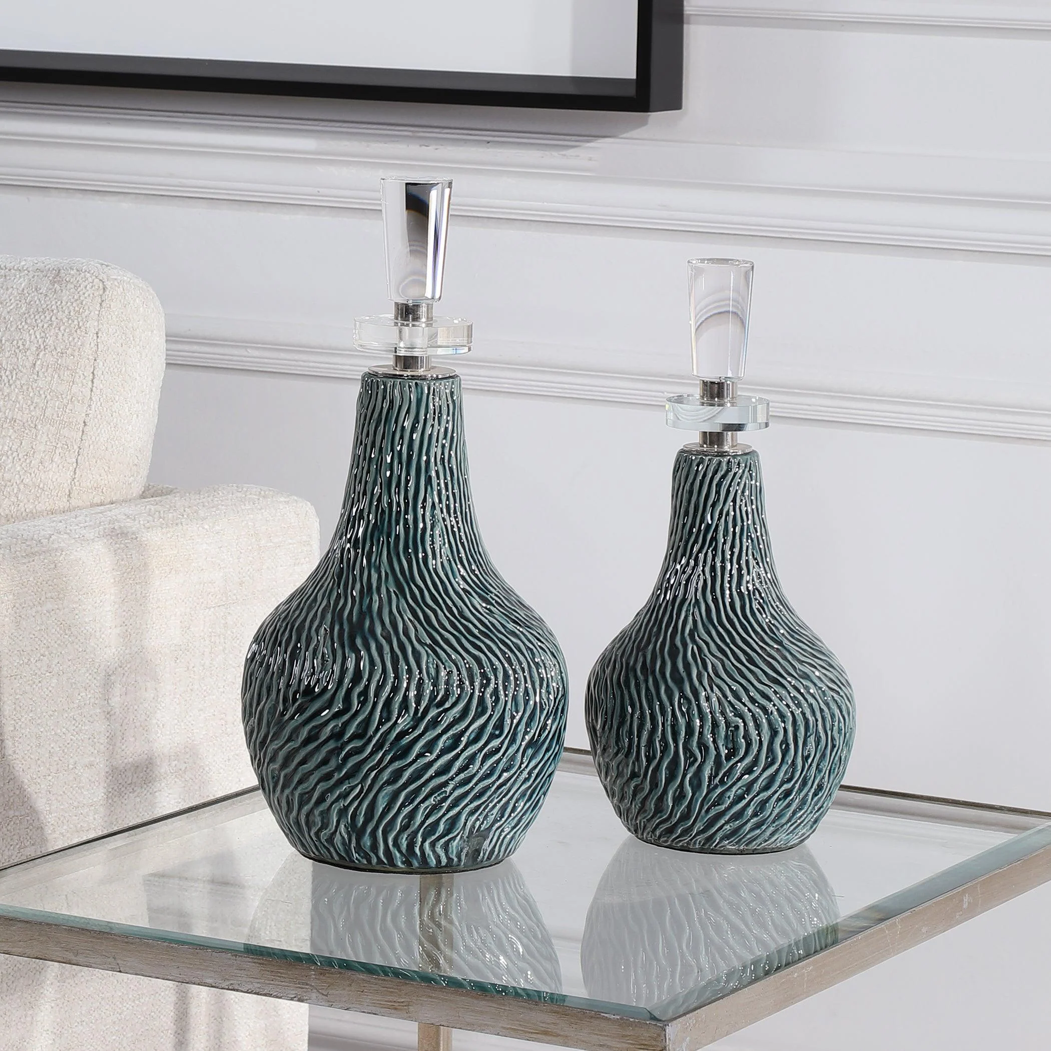 ALMERA DARK TEAL BOTTLES, SET OF 2 - Frankwebs