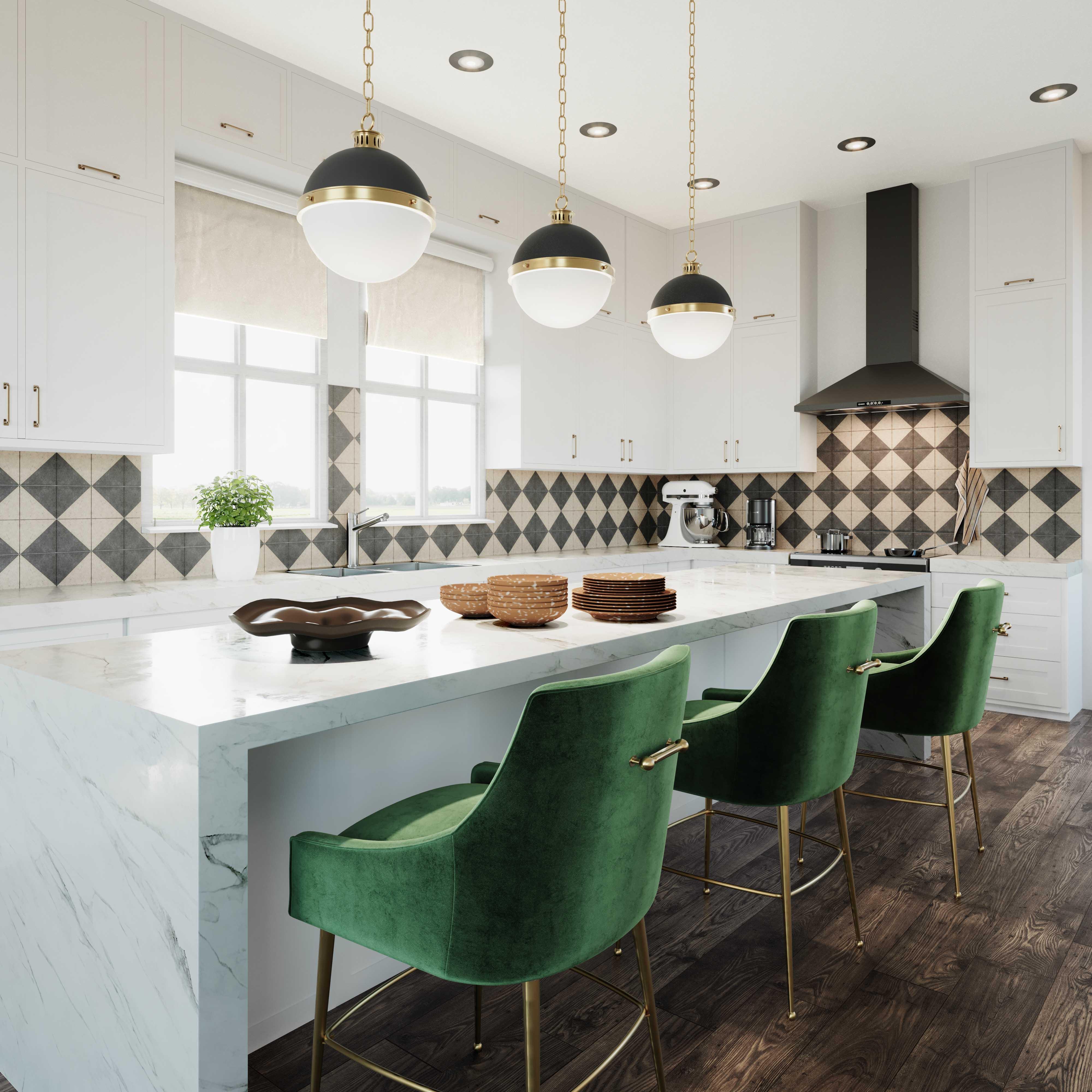 Beatrix Green Velvet Counter Stool - Gold Legs - Frankwebs