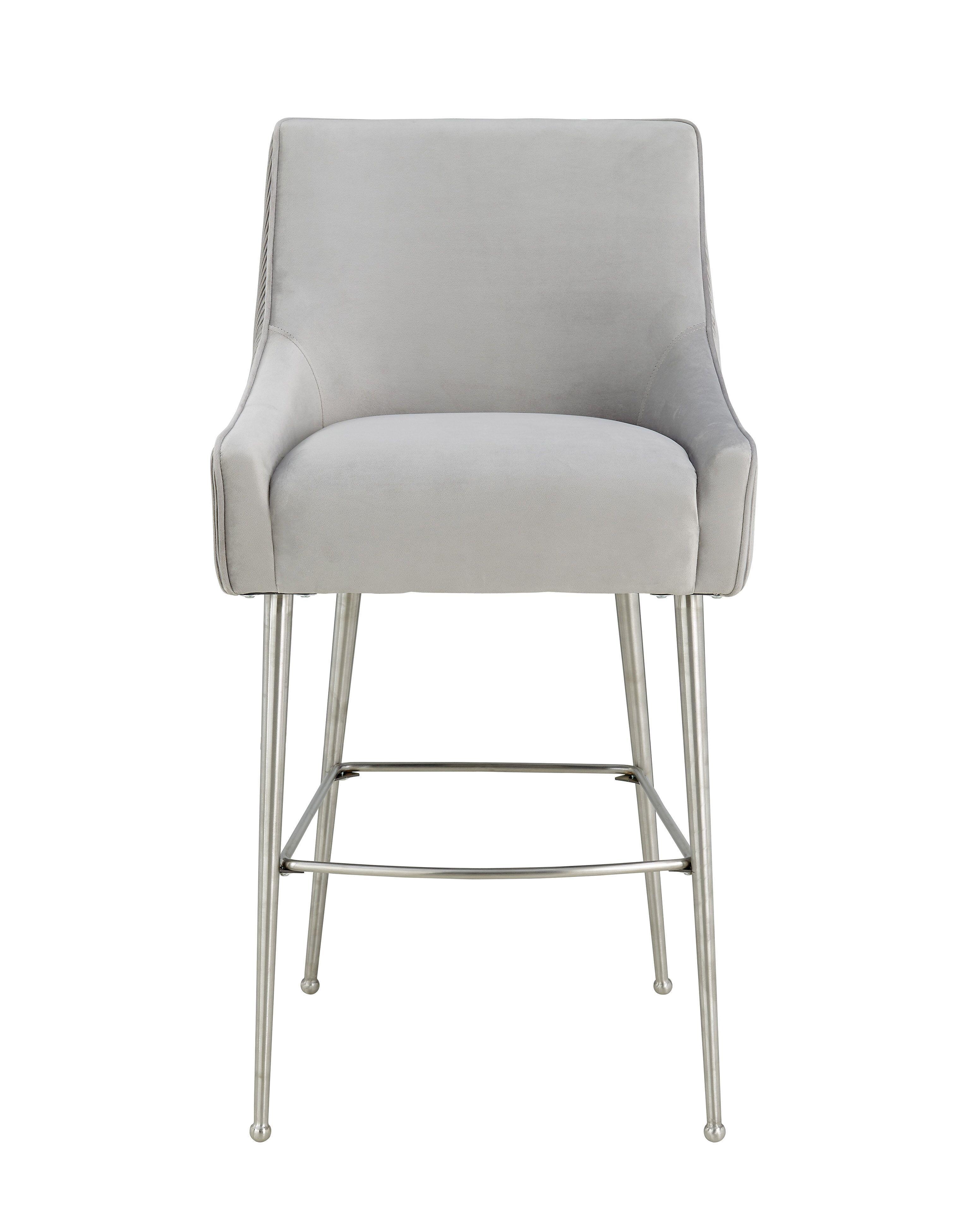 Beatrix Pleated Light Grey Velvet Bar Stool - Frankwebs