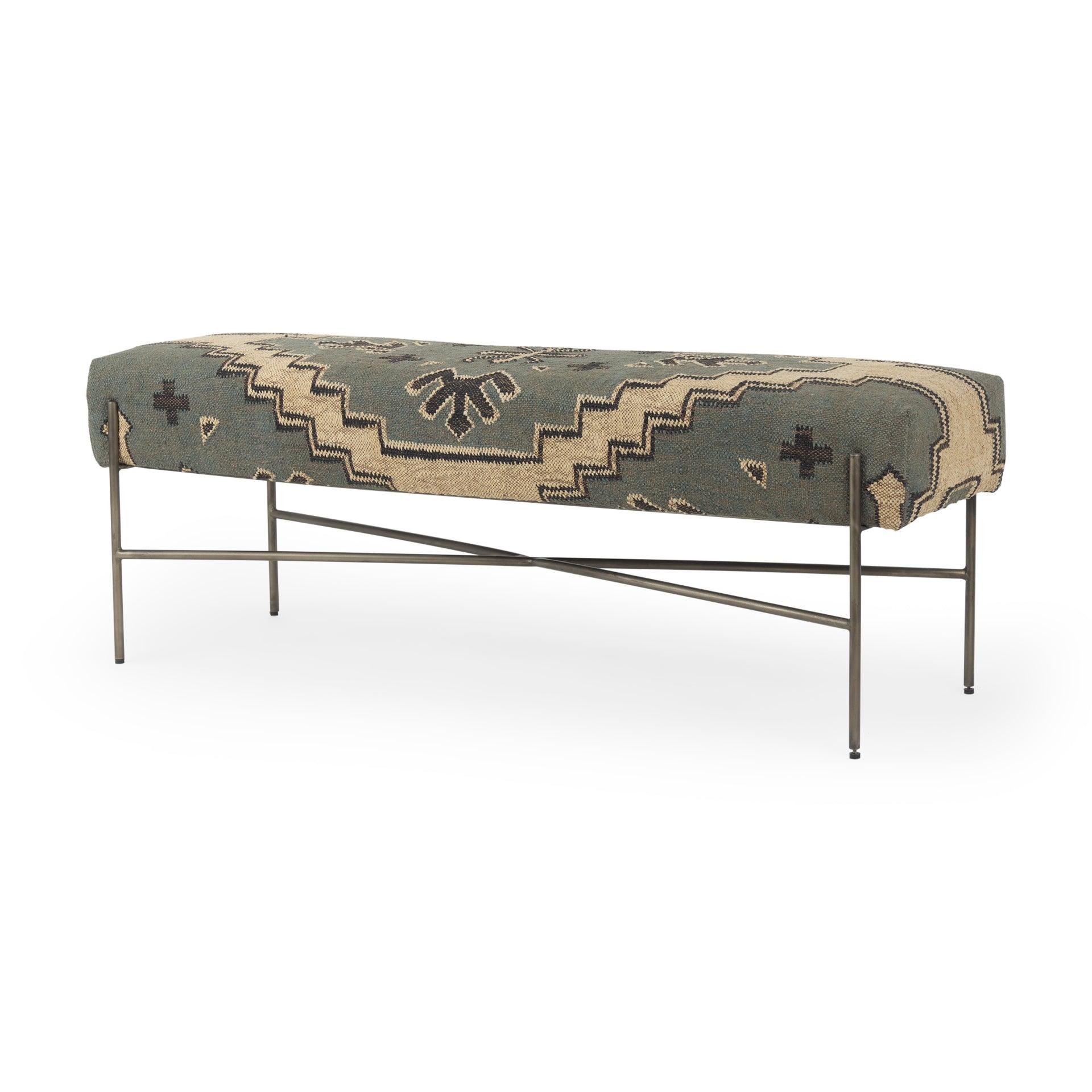 Avery I 55L x 17W Multi Colored Upholstered Patterned Seat Accent Bench - Frankwebs