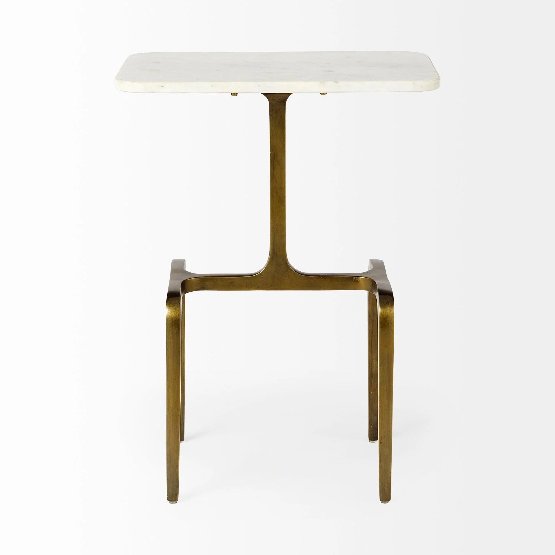 Preston 17.3L x 11.3W x 22.8H White Marble Top W/Gold Metal Accent Table - Frankwebs