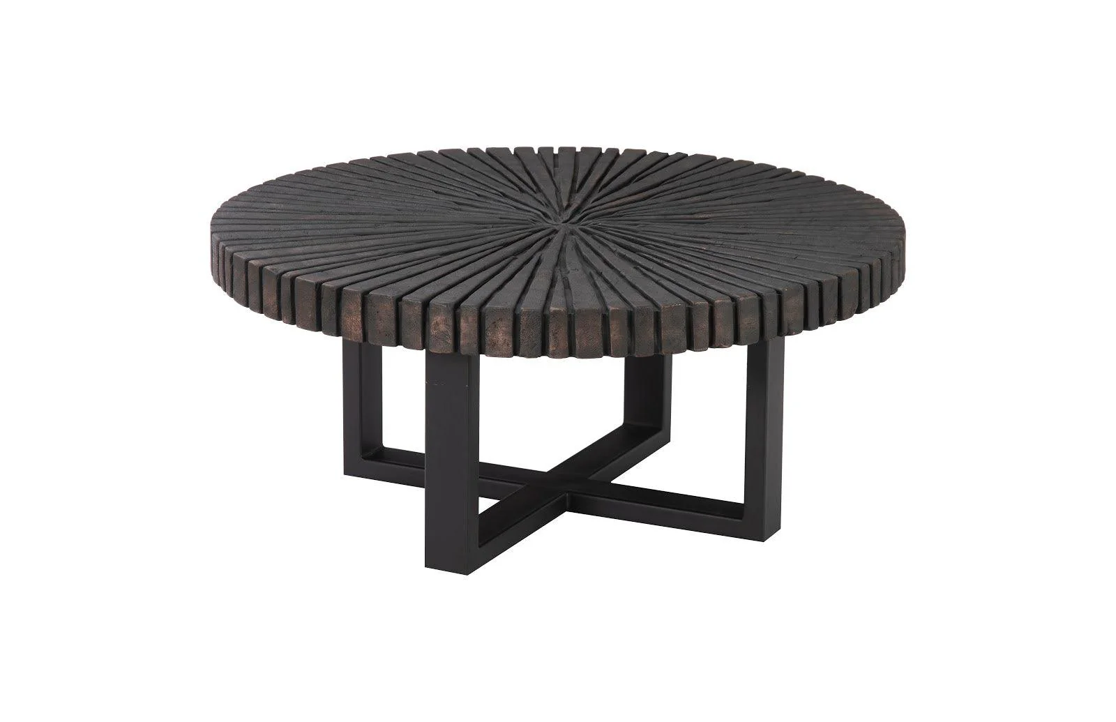 Chainsaw Coffee Table, Round, Black Iron Cross Base, Black/Copper - Frankwebs
