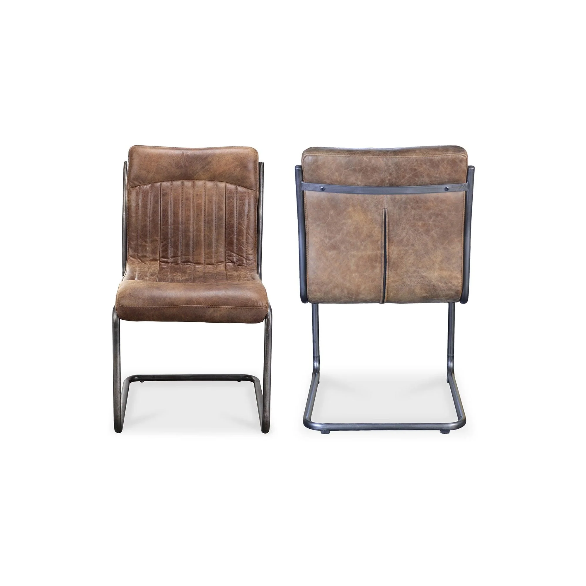 Ansel Dining Chair Grazed Brown Leather - Set Of Two - Frankwebs