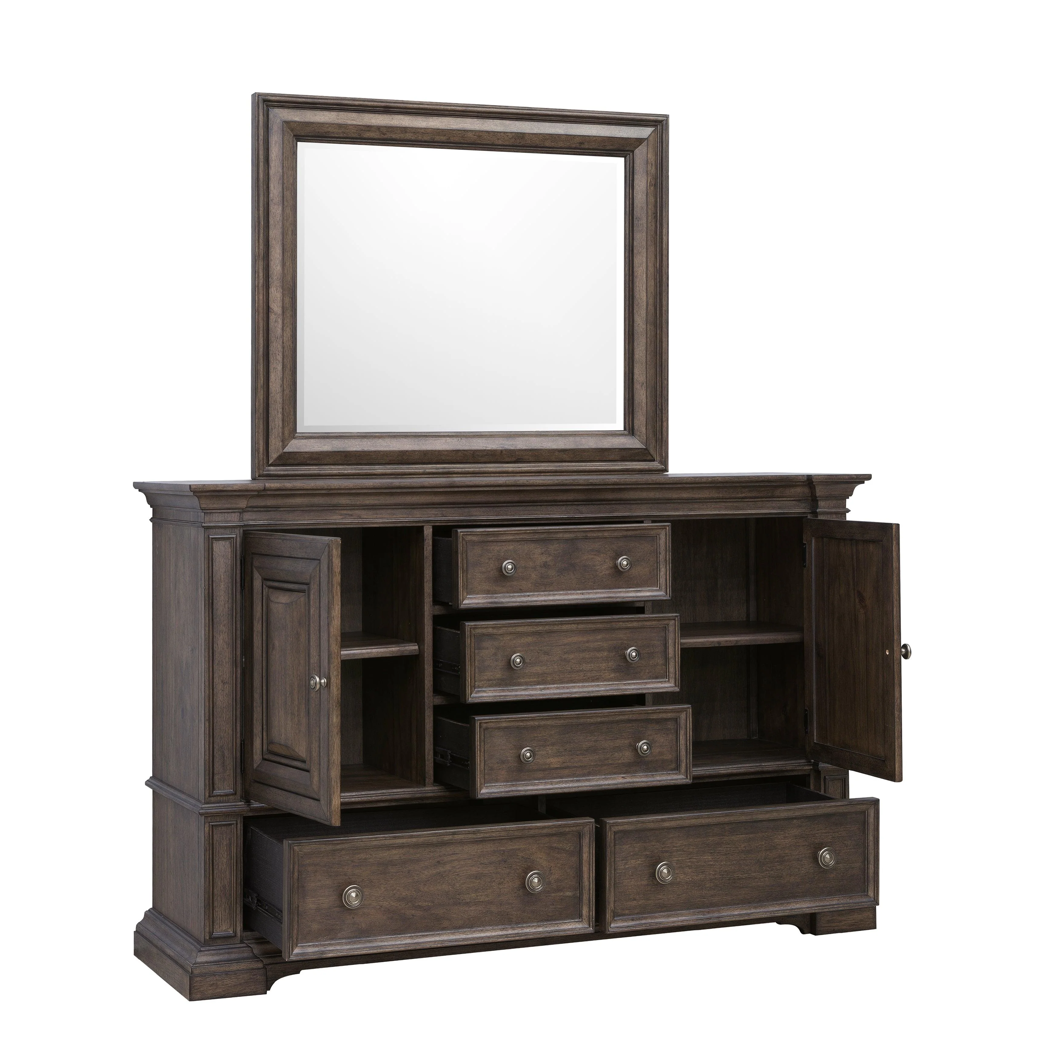 Woodbury 5-Drawer, 2 Cabinet Dresser & Mirror Set - Frankwebs