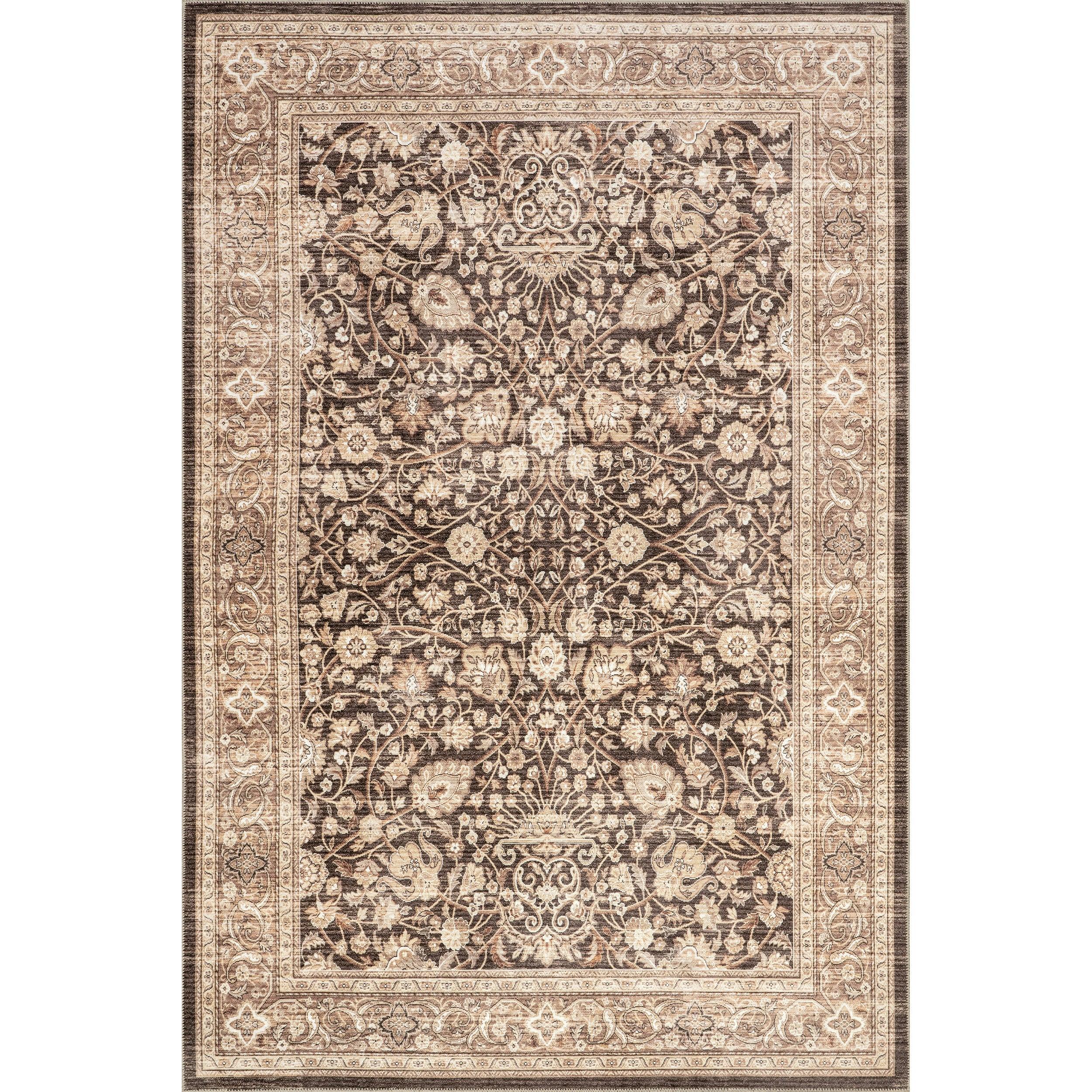 Cerise Floral Faded Stain-Resistant Machine Washable Area Rug - Frankwebs
