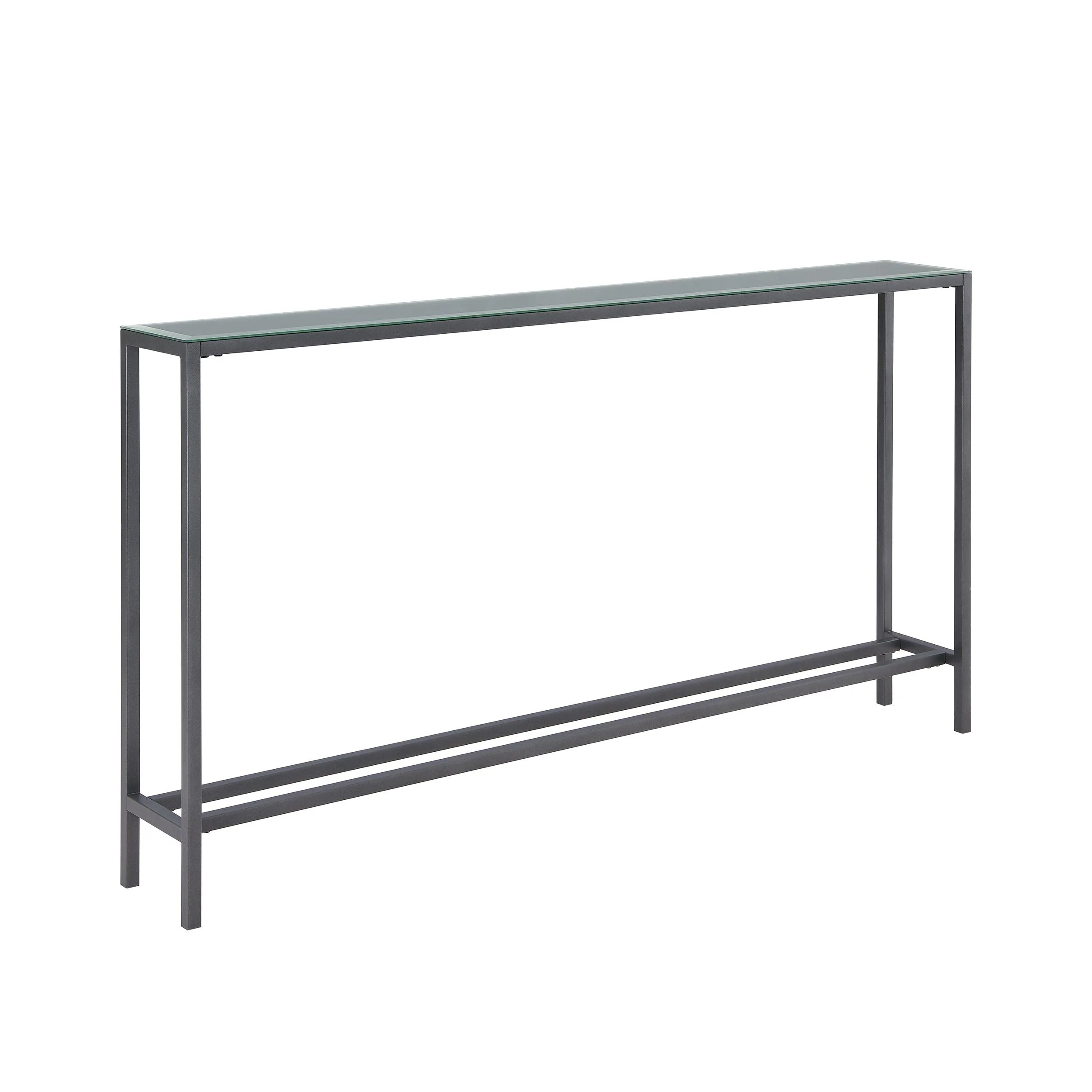 Darrin Narrow Long Console Table w/ Mirrored Top – Gunmetal Gray - Frankwebs