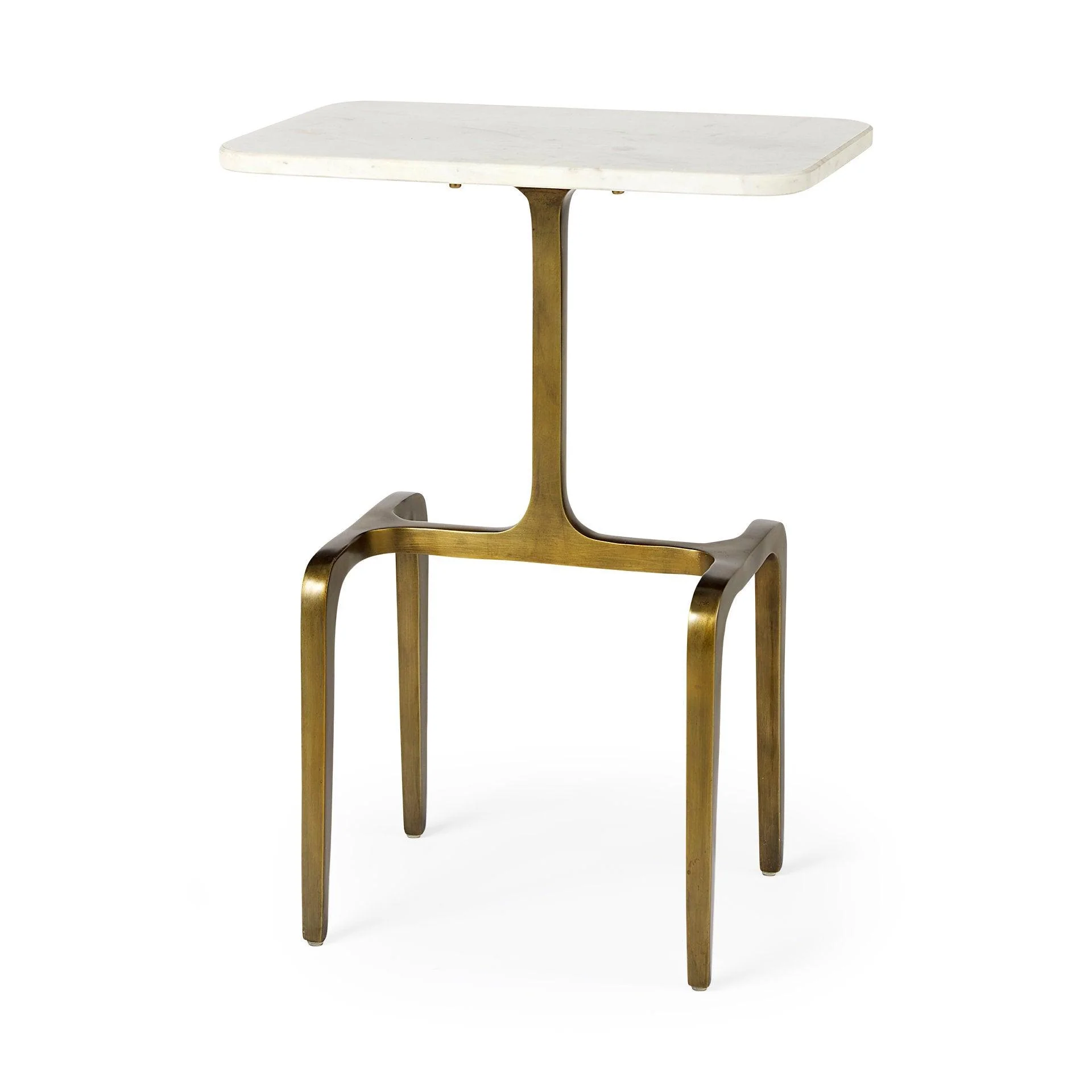 Preston 17.3L x 11.3W x 22.8H White Marble Top W/Gold Metal Accent Table - Frankwebs