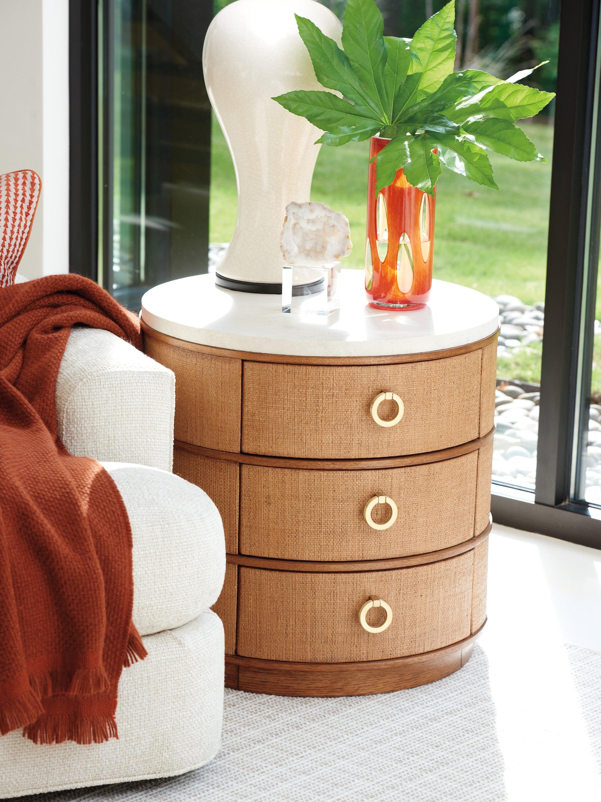 Palm Desert Banning Raffia Round Lamp Table - Frankwebs