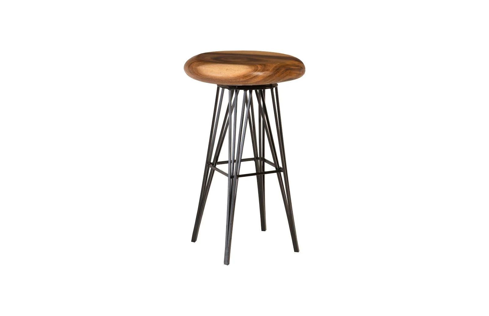 String Bar Stool on Black Metal Legs, Swivel Seat, Chamcha Wood, Natural - Frankwebs