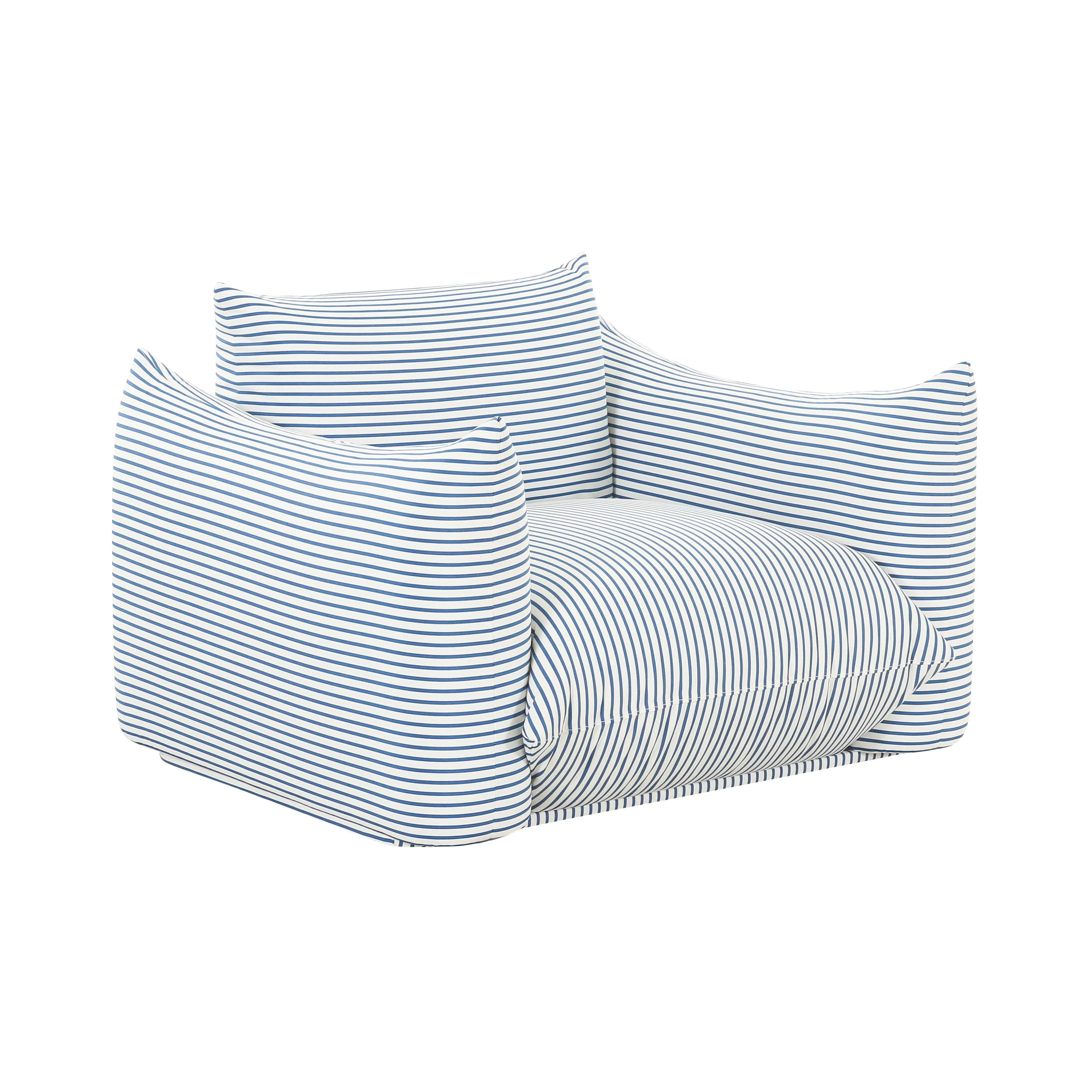 Saint Tropez Pearl and Blue Striped Stuffed Outdoor Armchair - Frankwebs