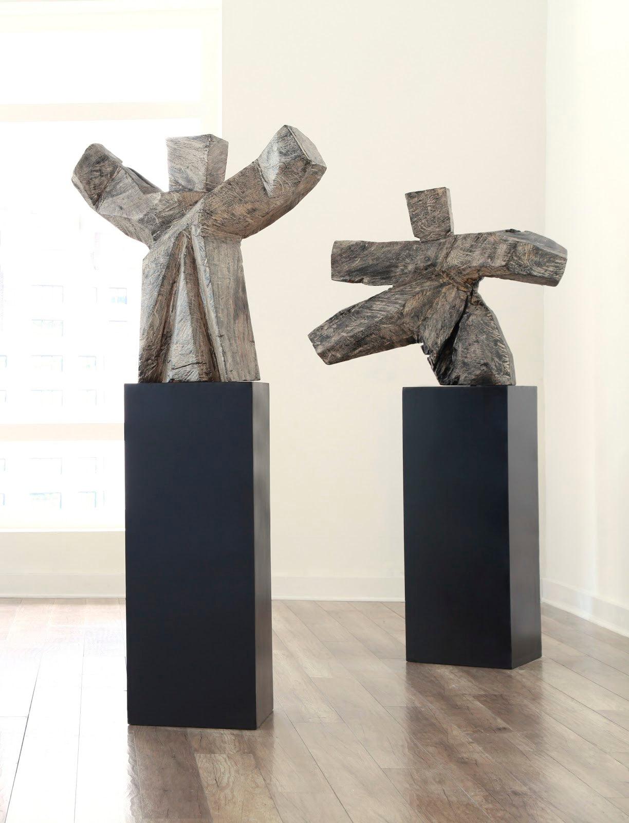 Tai Chi Winner Sculpture on Pedestal, Gray Stone/Black - Frankwebs