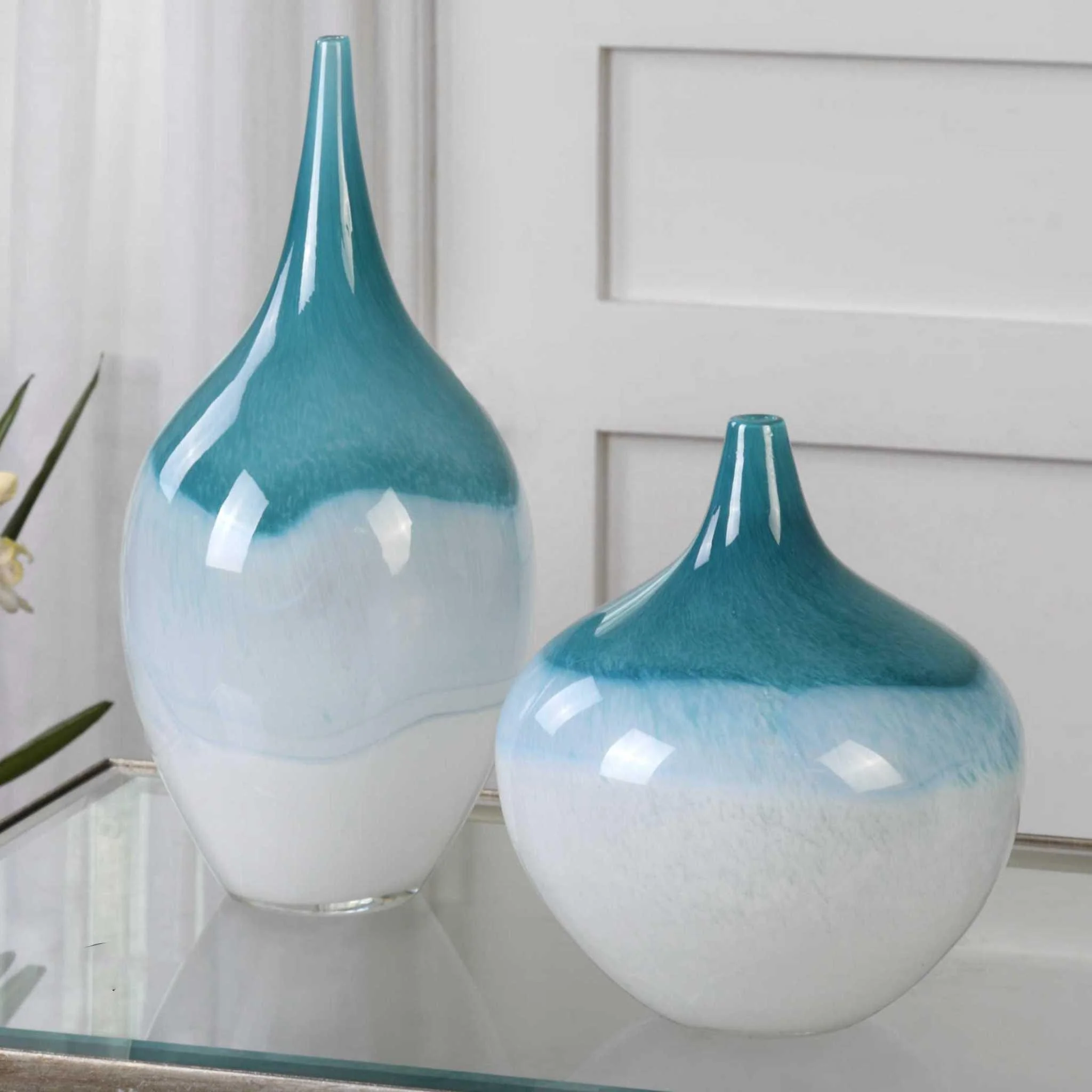 CARLA TEAL WHITE VASES, SET OF 2 - Frankwebs