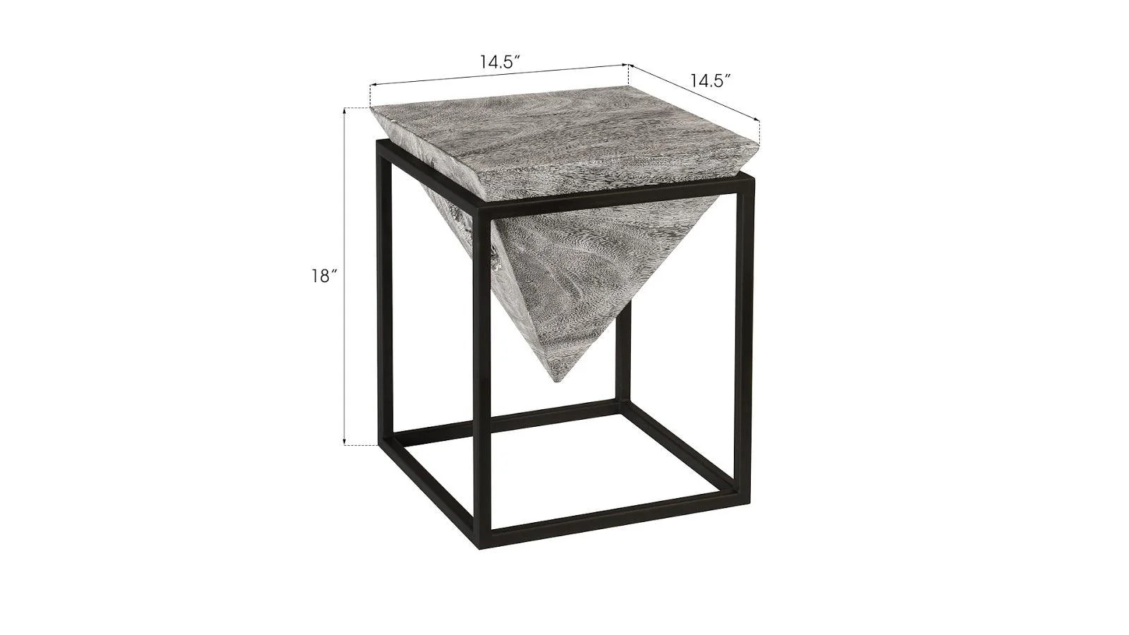 Inverted Pyramid Side Table, Gray Stone, Wood/Metal, Black, SM - Frankwebs