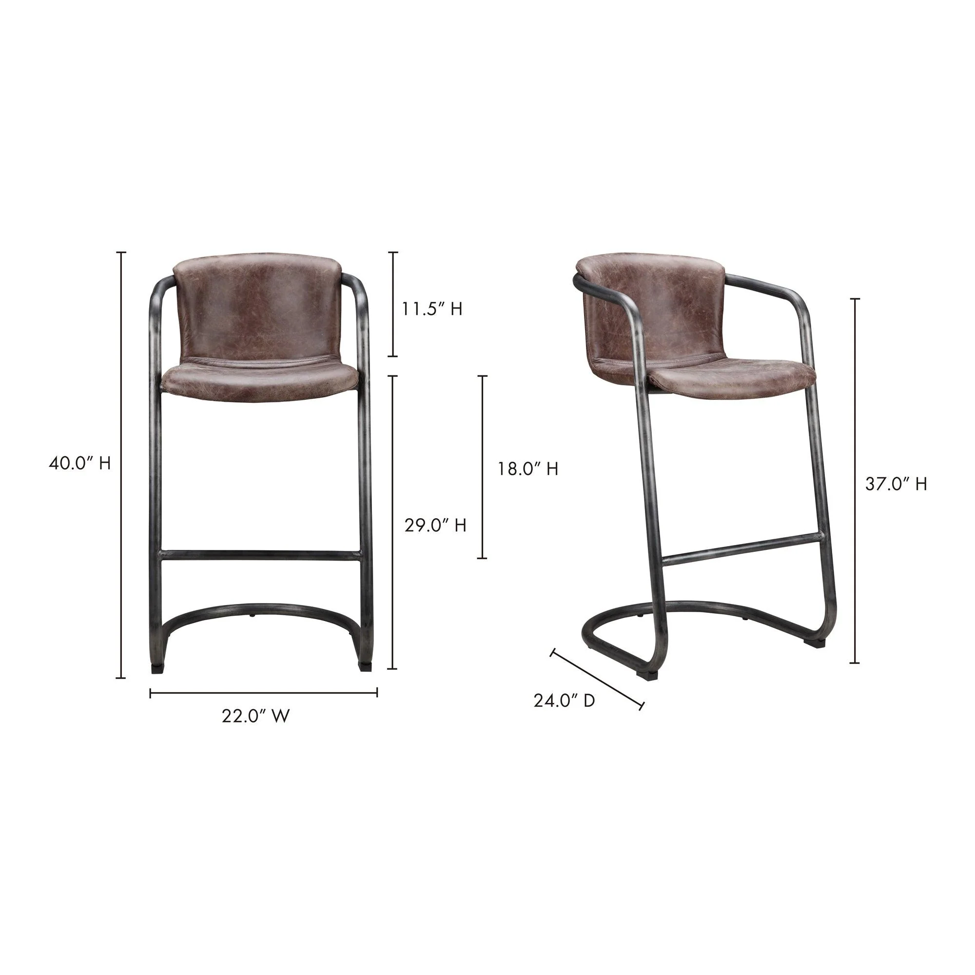 Freeman Barstool Grazed Brown Leather - Set Of Two - Frankwebs