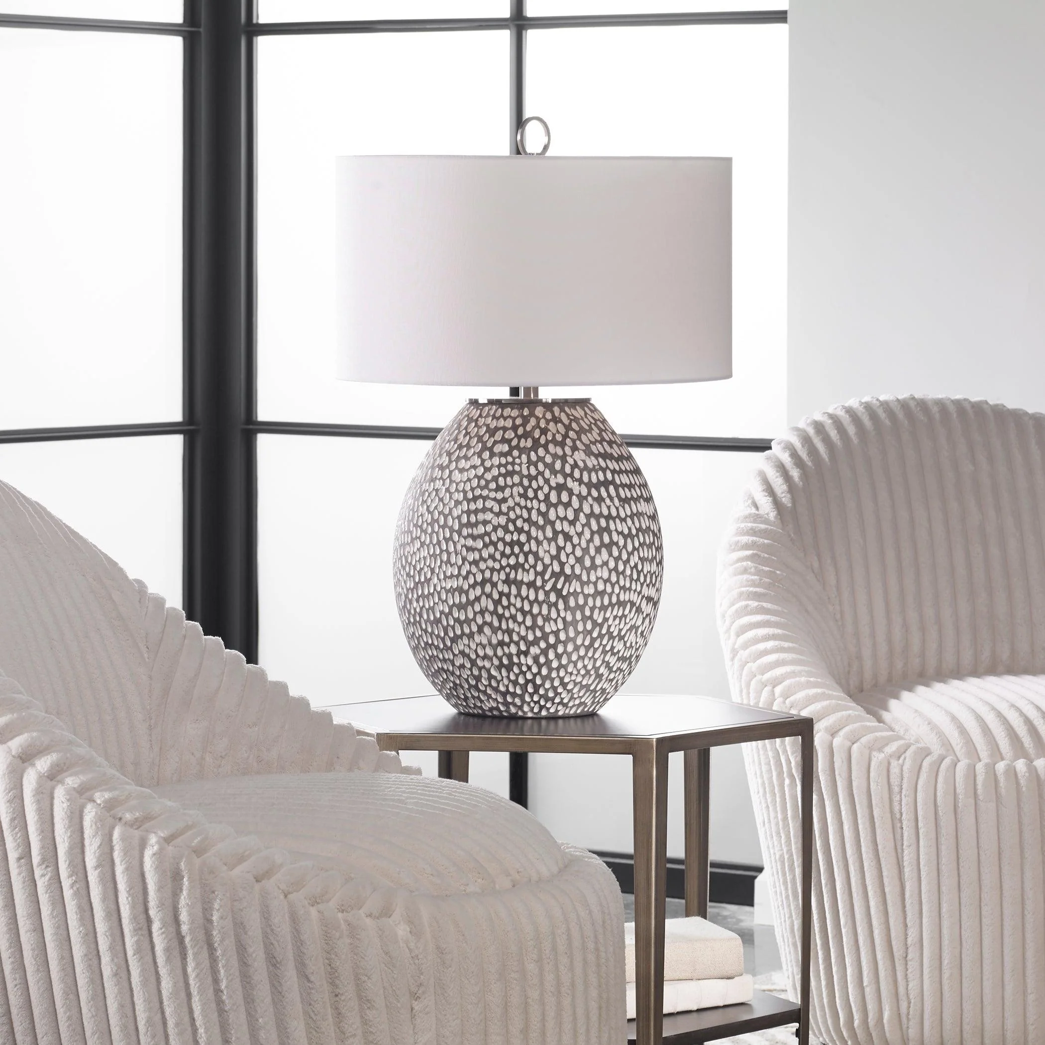 CYPRIEN GRAY WHITE TABLE LAMP - Frankwebs