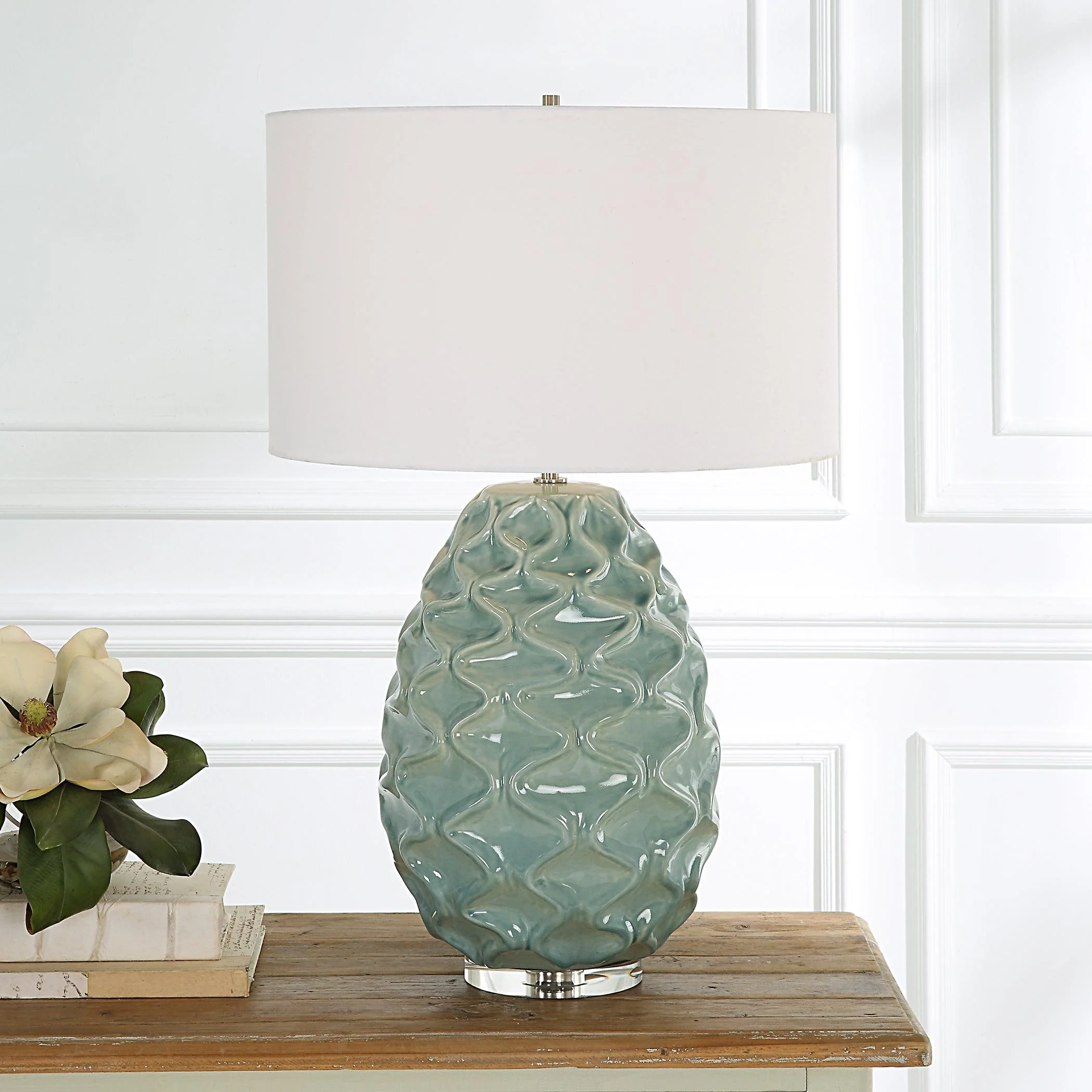 Laced Up Sea Foam Glass Table Lamp - Frankwebs