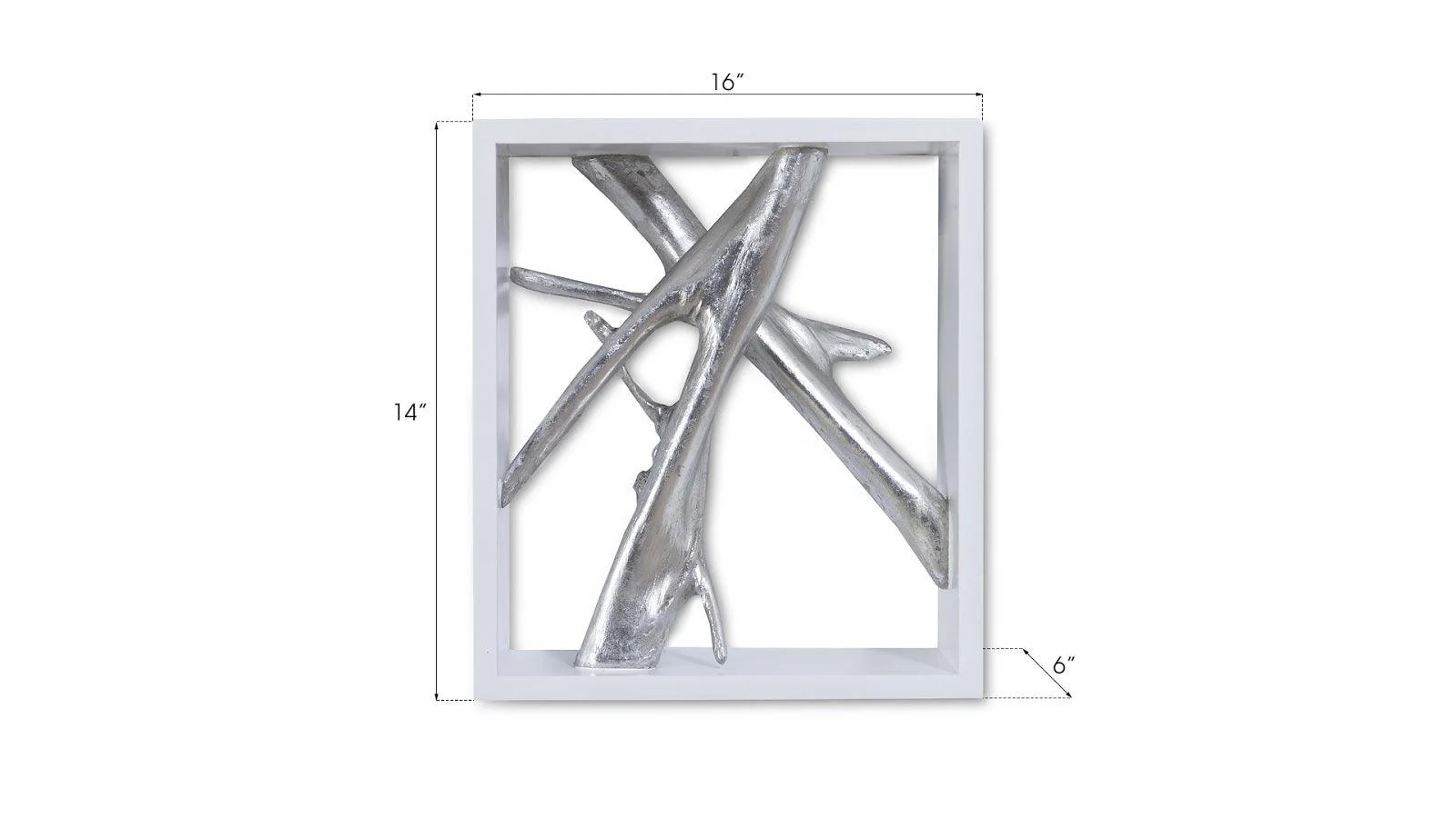 Framed Branches Wall Tile, White, Silver Leaf - Frankwebs