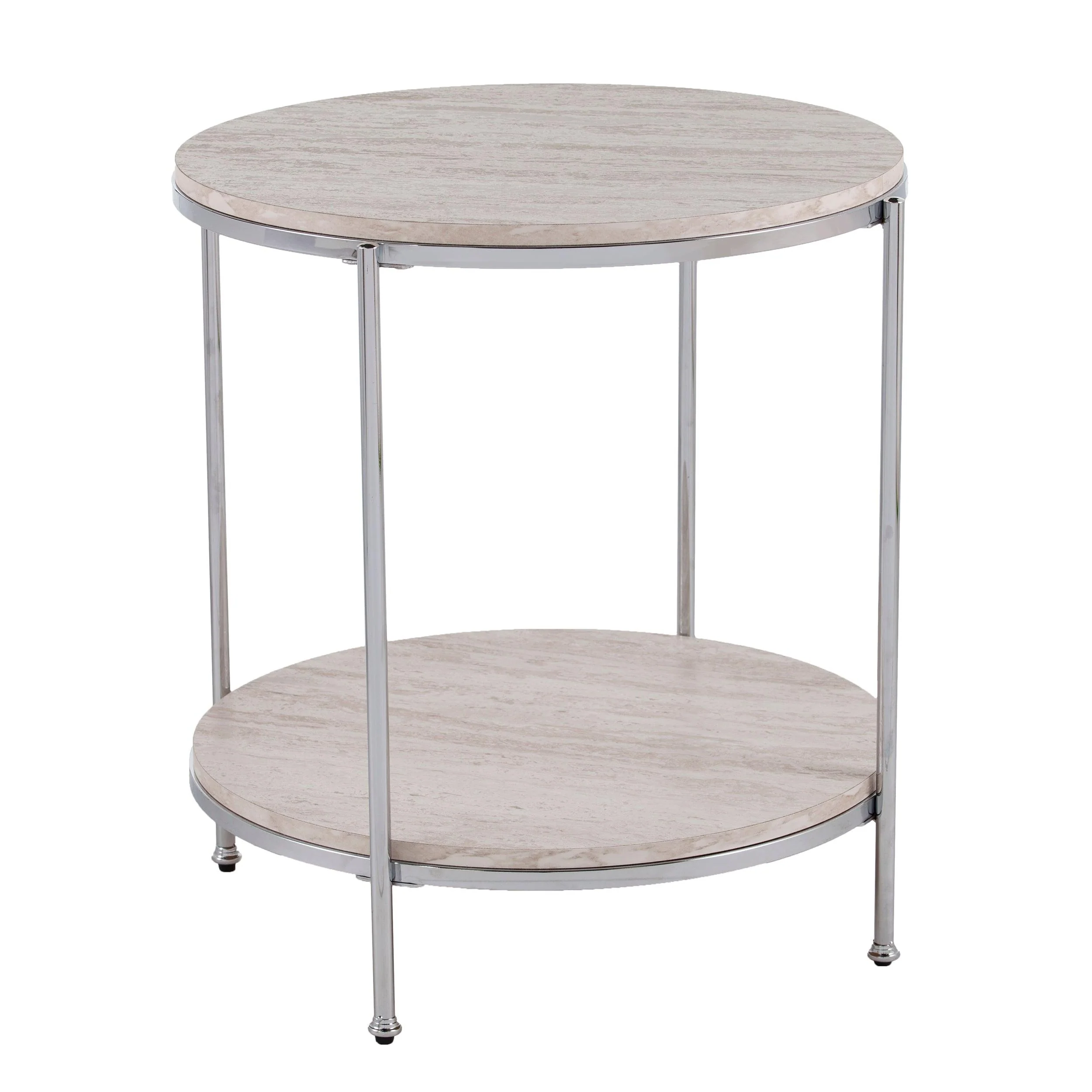 Silas Round Faux Stone End Table - Chrome - Frankwebs