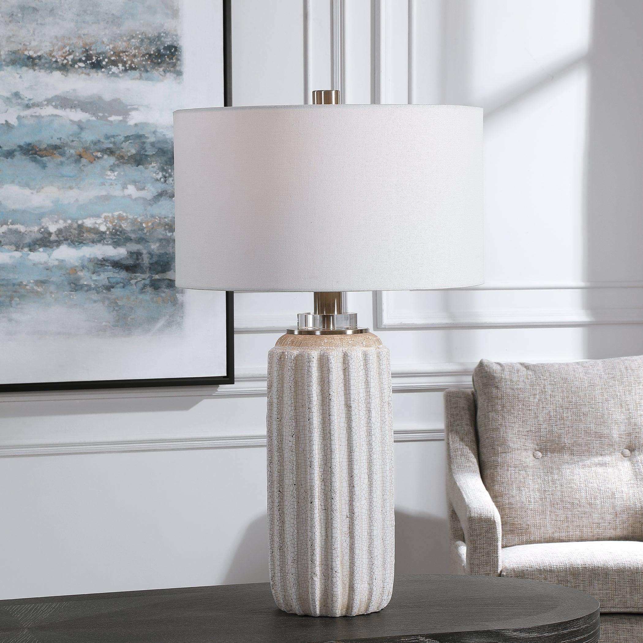 AZARIAH WHITE CRACKLE TABLE LAMP - Frankwebs