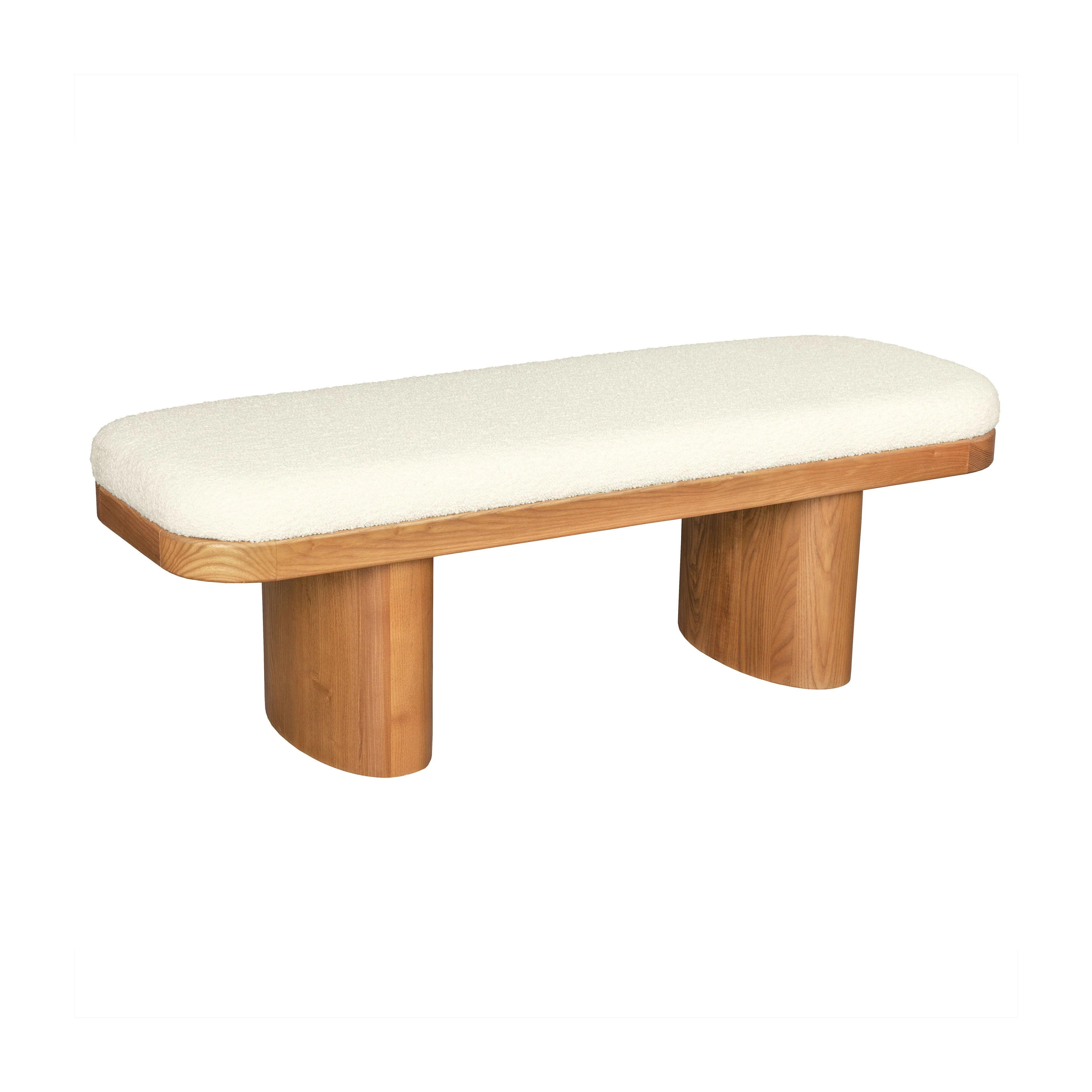 Ollie White Boucle Wooden Bench - Frankwebs