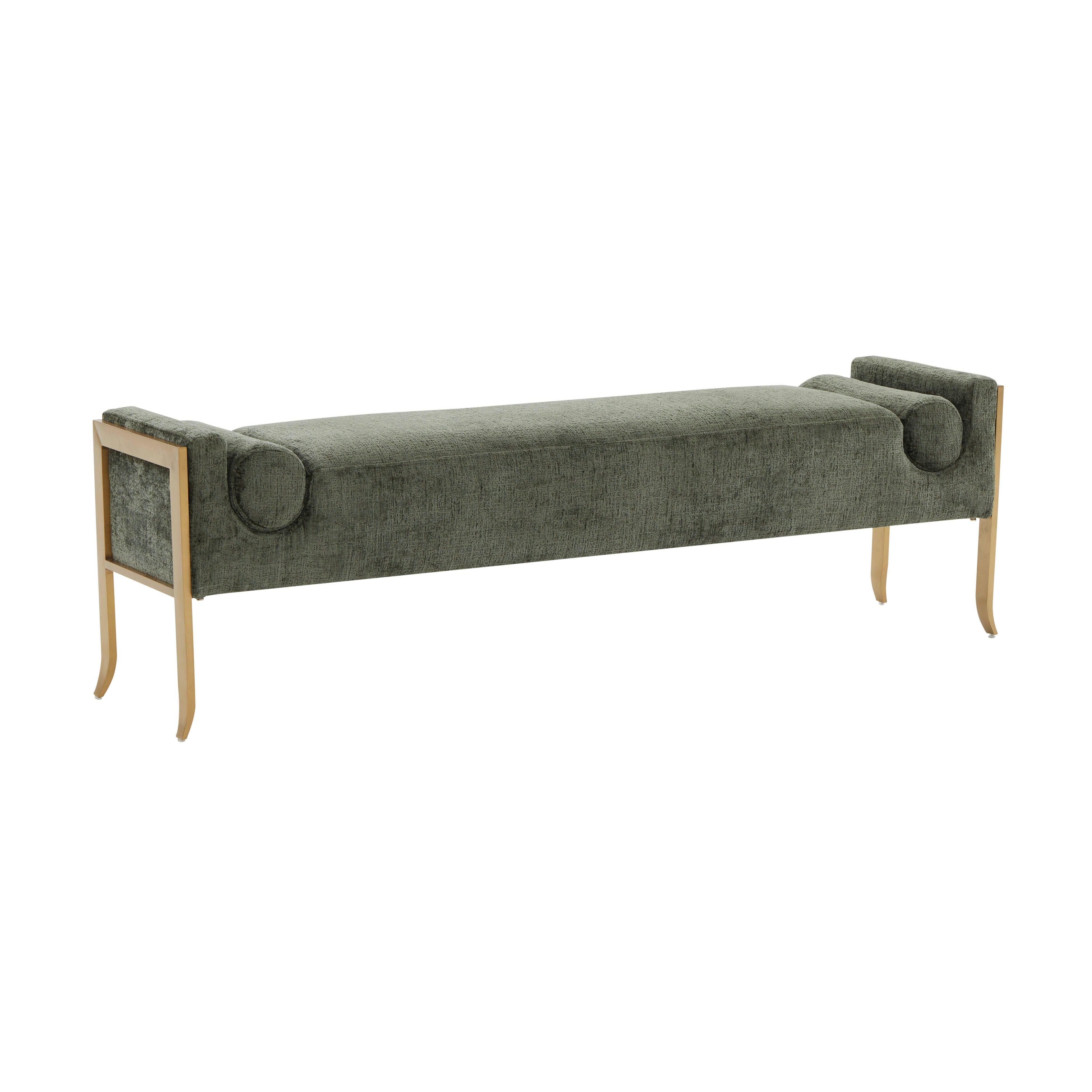 Ines Green Textured Velvet Bench - Frankwebs