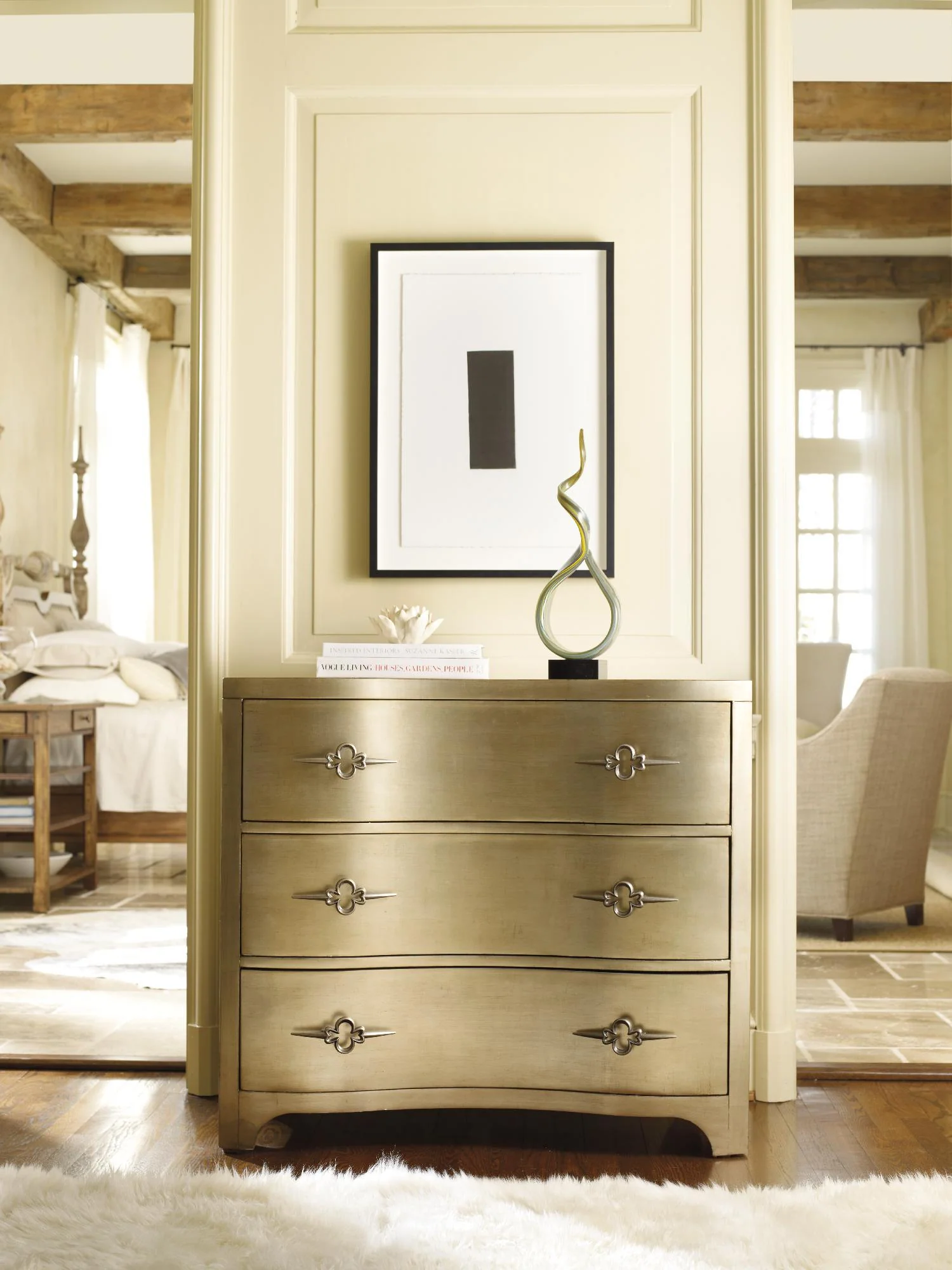 Sanctuary Three-Drawer Shaped Front Gold Chest - Frankwebs