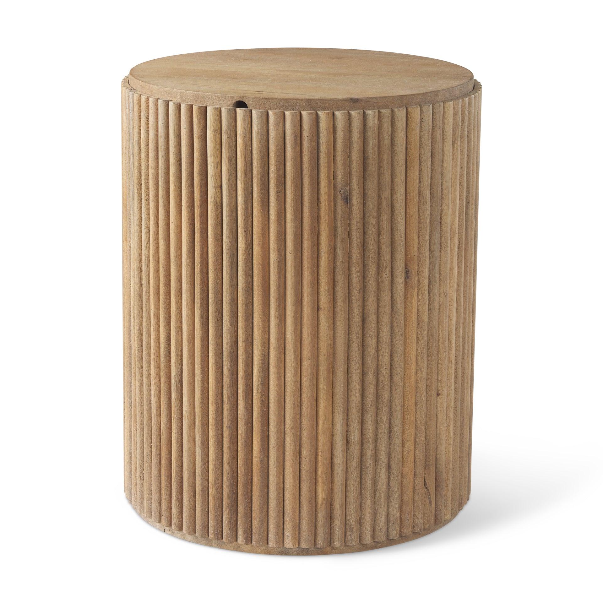 Terra 18L x 18W x 22H Light Brown Wood Fluted Round Side Table - Frankwebs