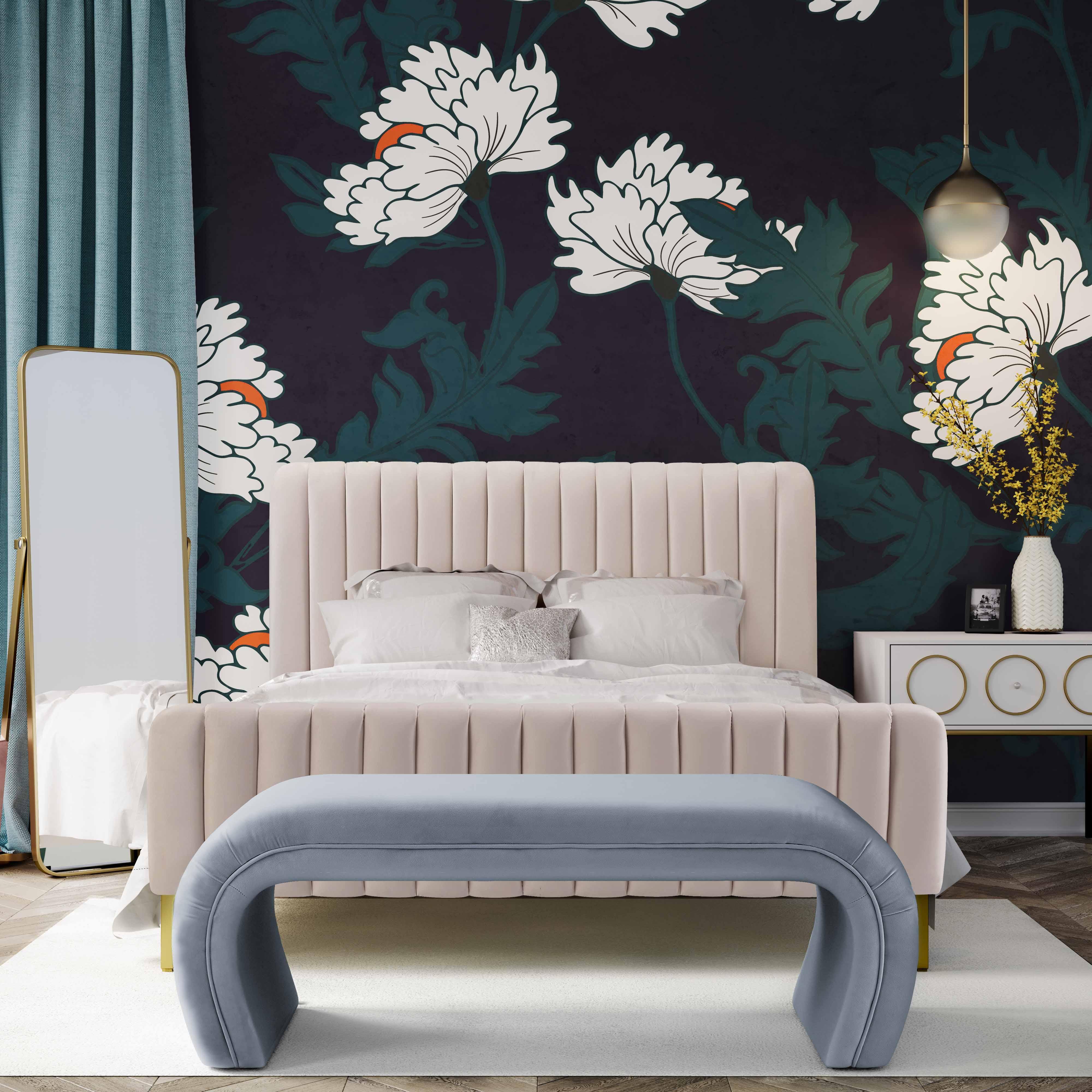 Kenya Sea Blue Velvet Bench - Frankwebs