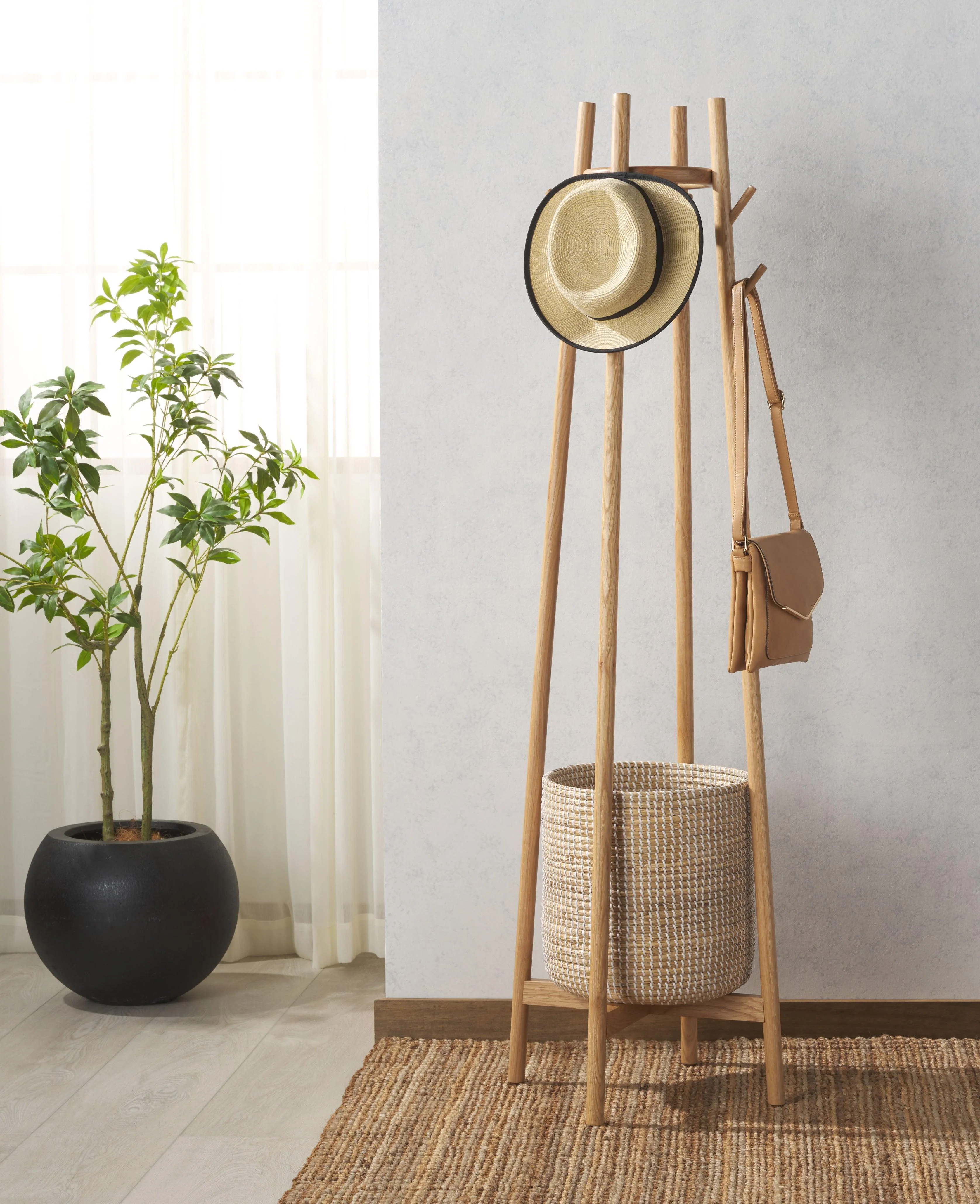 ABELLINA COAT RACK WITH STORAGE BASKET - Frankwebs
