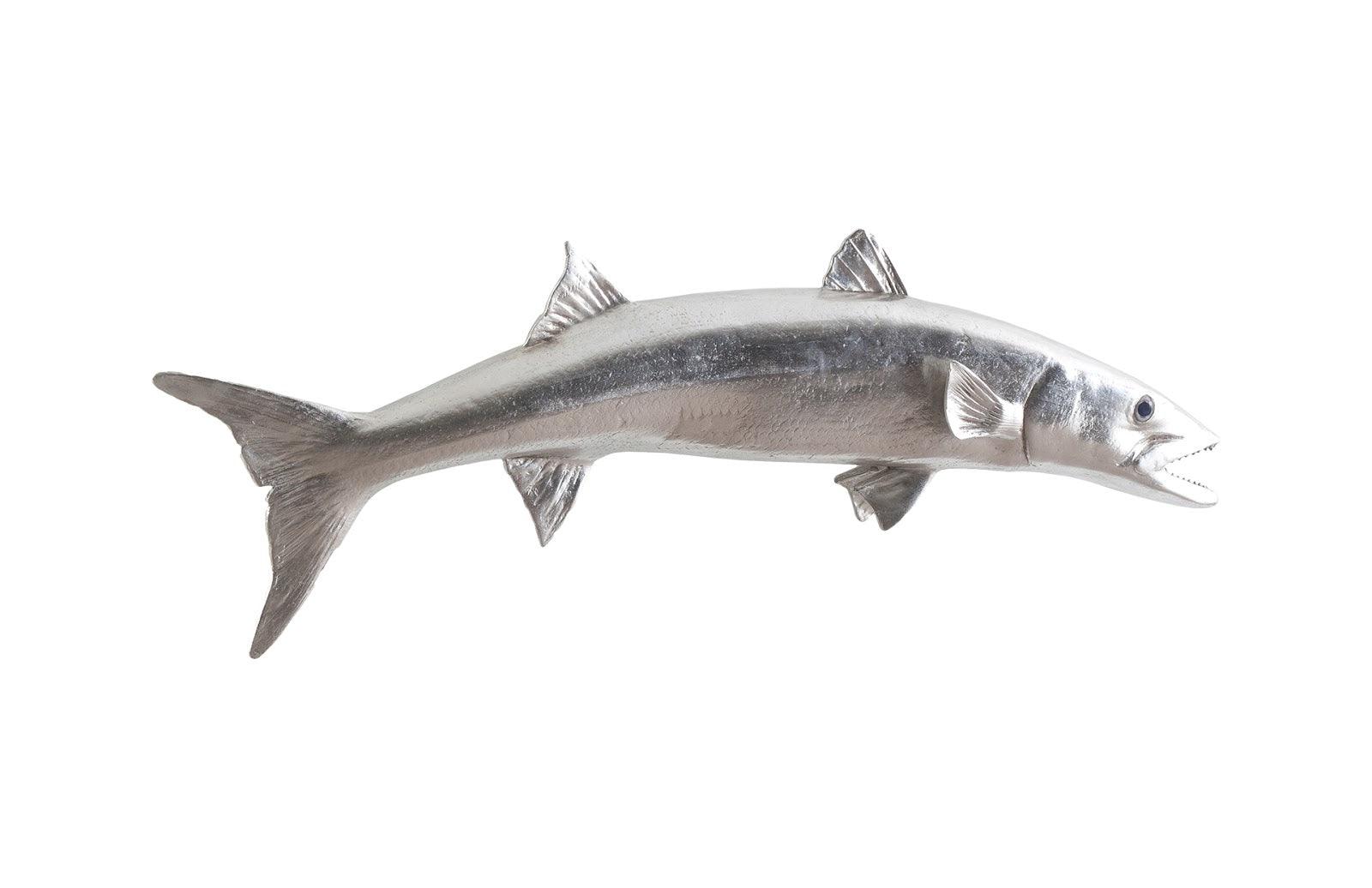 Barracuda Fish Wall Sculpture, Resin, Silver Leaf - Frankwebs